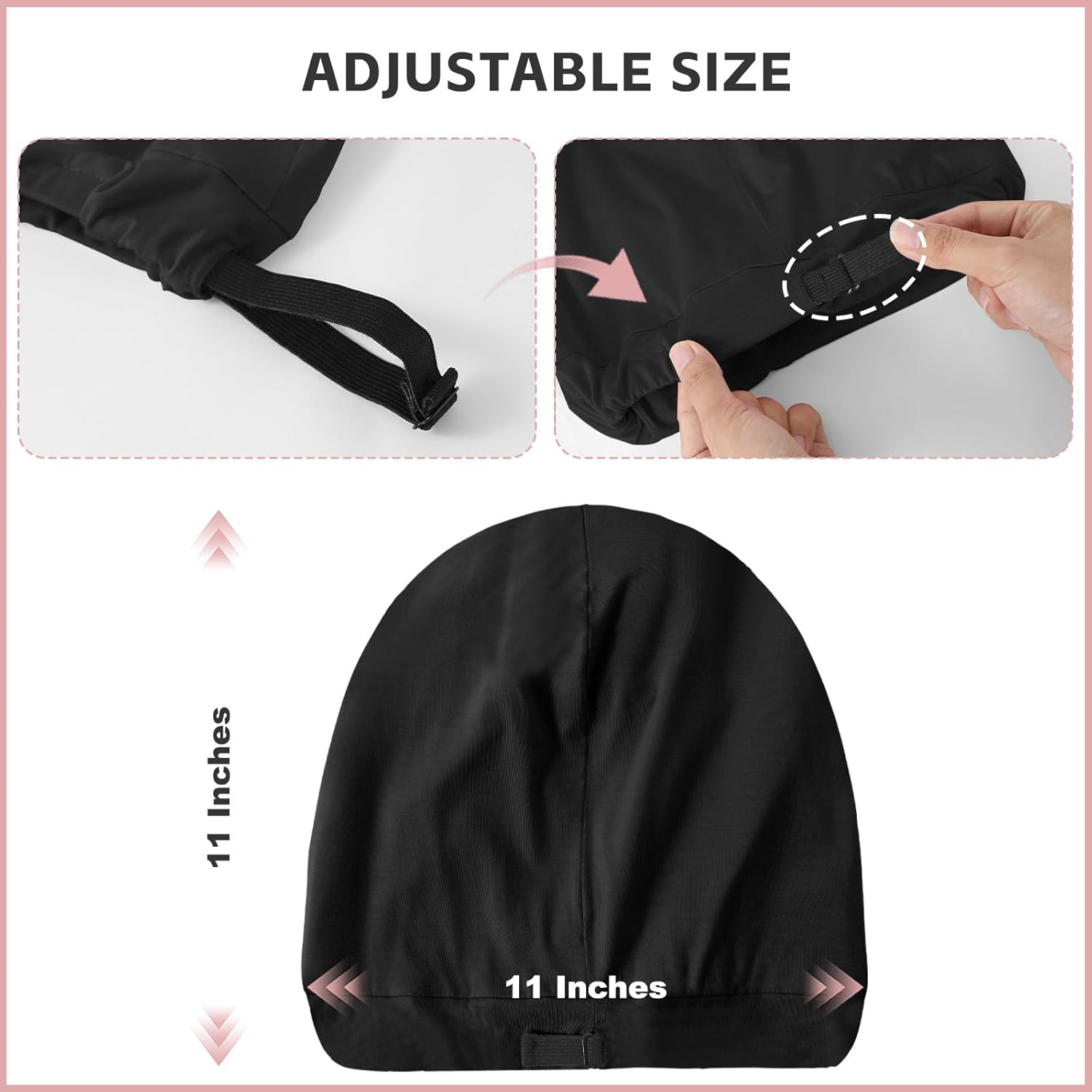 Silk Bonnet for Sleeping Women, Adjustable Silky Satin Lined Sleep Cap, Silk Hair Wrap for Sleep Night Cap, Black&Black, One Size