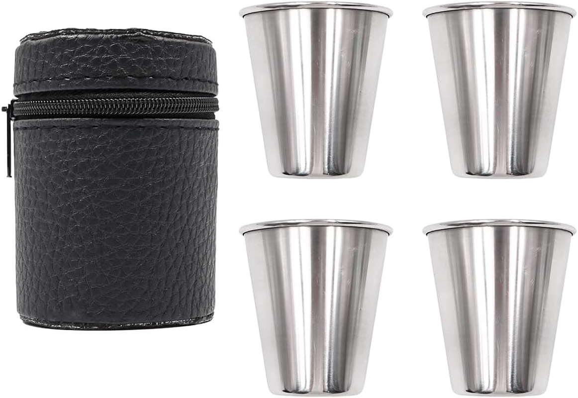 Set of 4 NUZAMAS Stainless Steel Shot Cups 70Ml Portable Wine Cups Drinking Vessel with Leather Carrying Case for Hiking Camping Travel Picnic image number 5