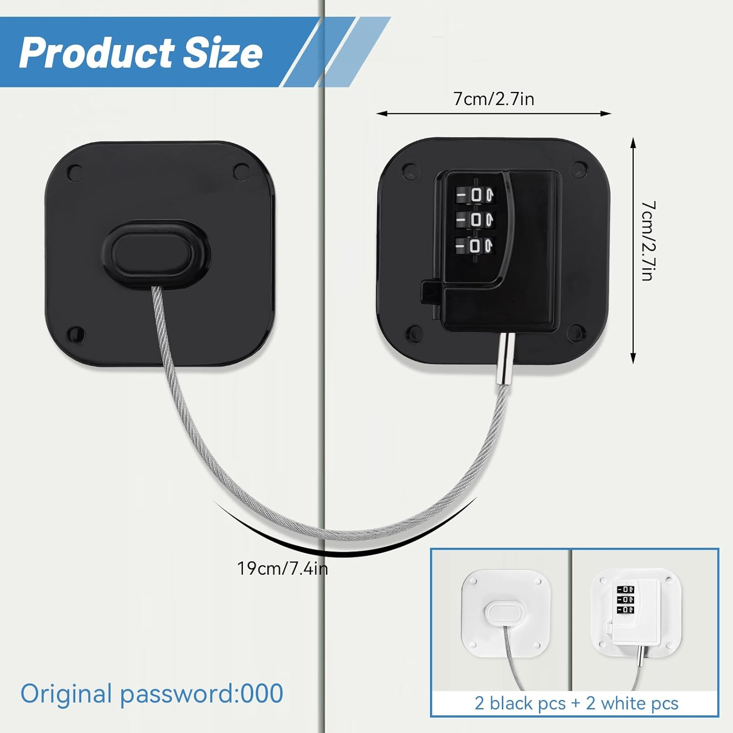 4PCS Combination Fridge Lock - Drill-Free Square Cabinet Latch for Home Safety, Universal Fits Door/Freezer/Window/Drawer/Toilet, Home Hardware (Black, White) image number 6