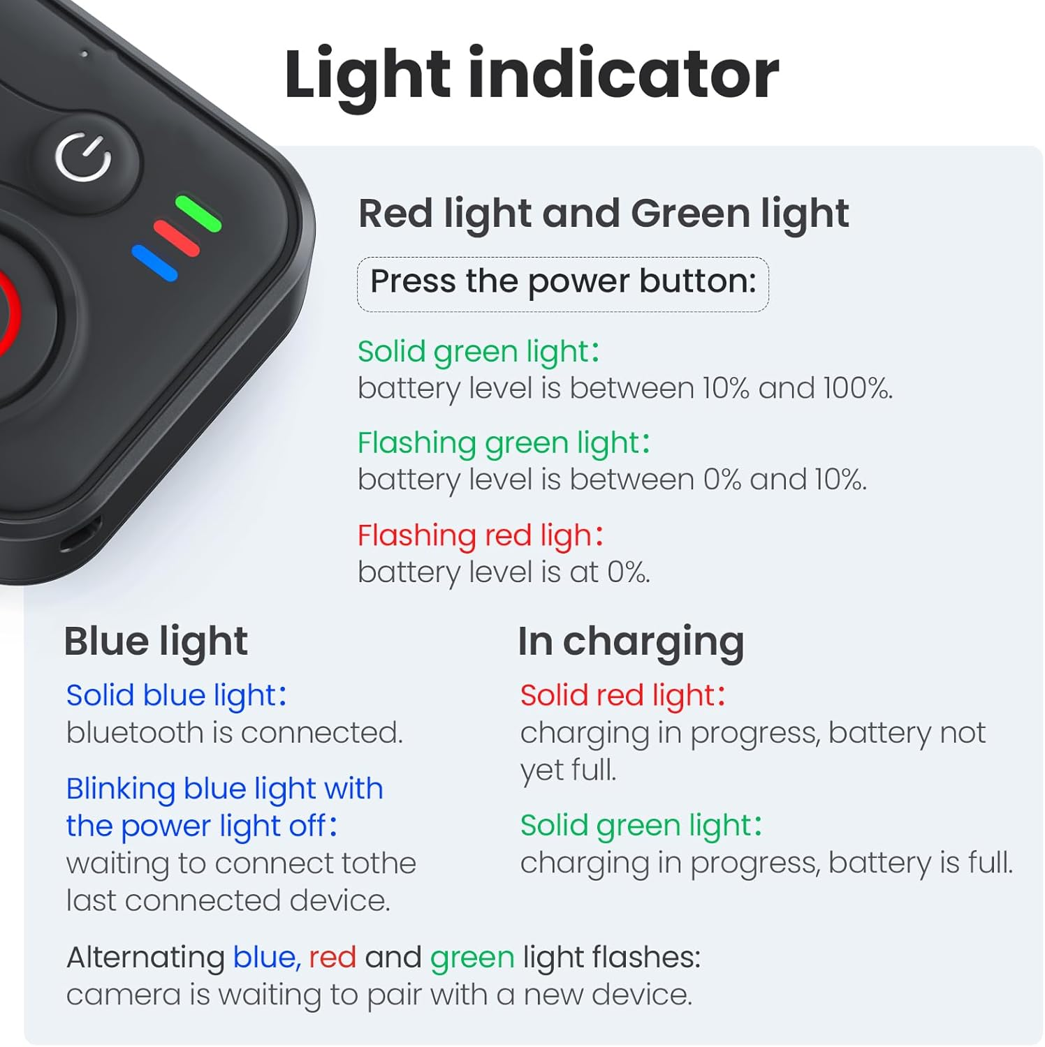 Zlit Bluetooth Remote Control for Insta360 X5/X4/X3/Ace Pro2/Ace Pro/Ace/One R/RS/GO 3S/Go3/Hero 8/9/10/11/12 Camera Action Smart Remote with Wrist Strap and Cable image number 4