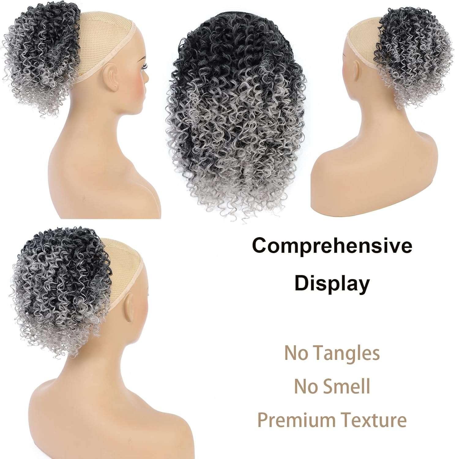 MNMNM Mawei-Zc-2X (Grey) Ponytail Extension Ponytail Hair Extension with Drawstring Afro Kinky Curly Drawstring Black Synthetic Fibre Hairpieces for Women 25 Cm image number 2