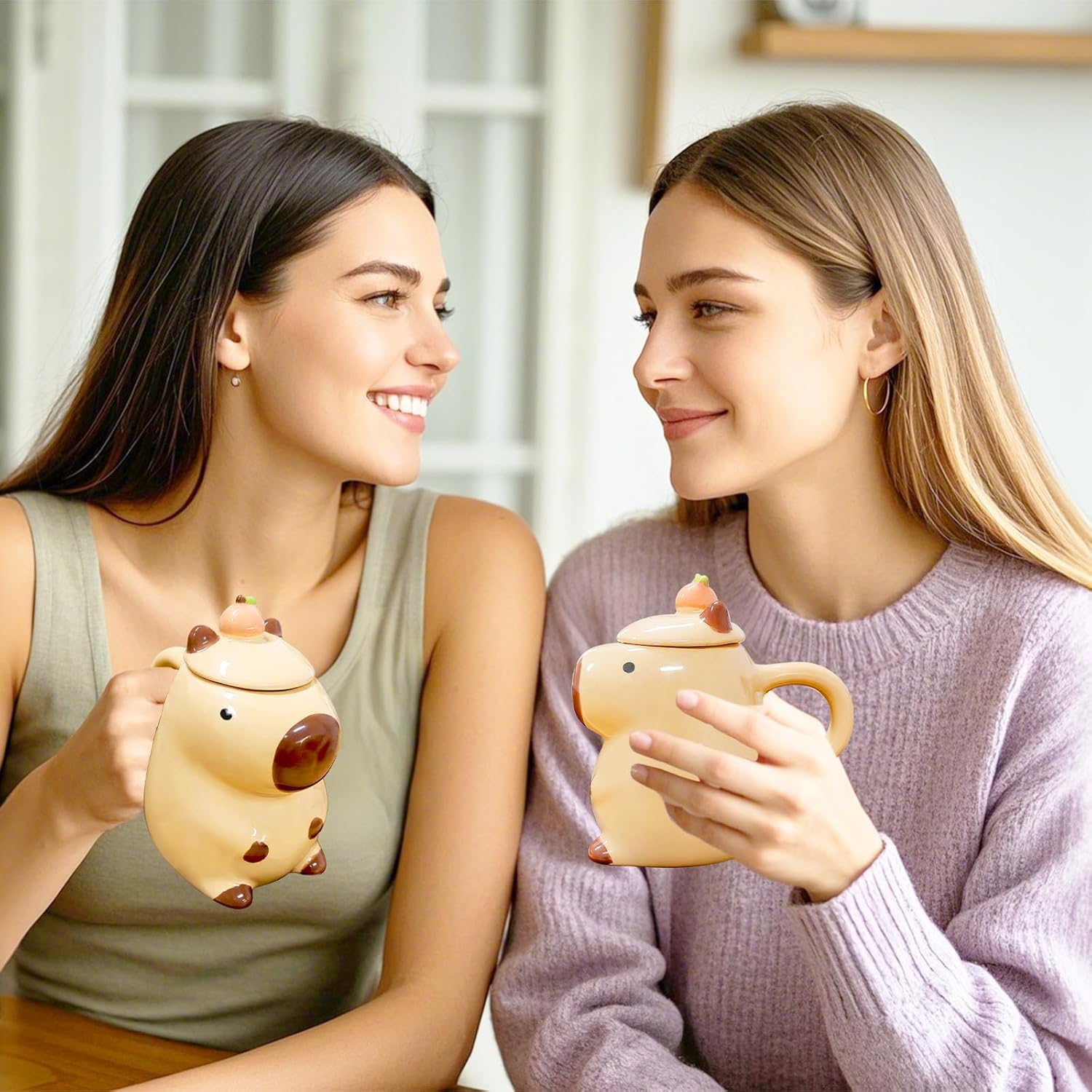 Gifts for Women Funny Capybara Coffee Mugs Birthday Gifts for Women Her Girls Kawaii Tea Cup Best Friend Christmas Daughter Graduation Gift Ceramic Autumn Mug with Lid Cute Capybara Stuff Decor image number 3