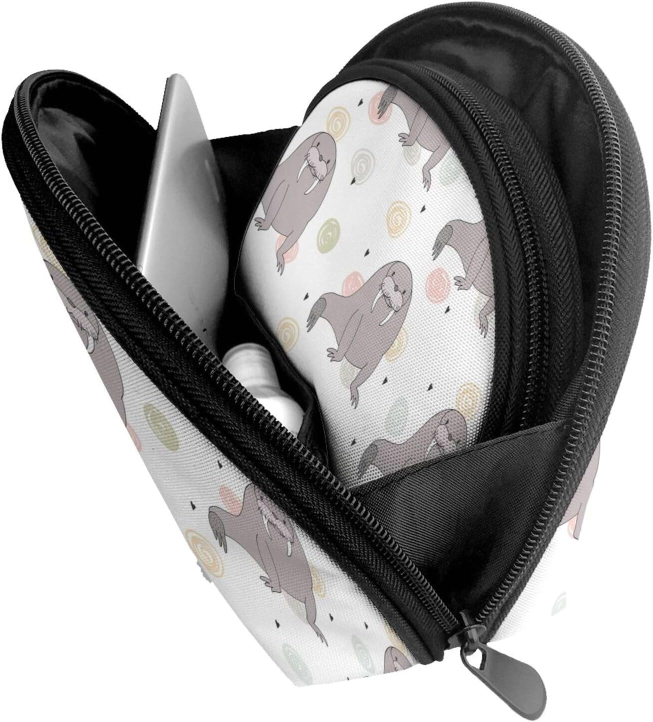 Cozimangoe Coin Pouch Makeup Bags Set, 2 Piece Shell Shape Cosmetic Bag with Pockets for Daily Travel Handbag Lipstick Keys Toiletry, Personalized Seal and Walrus Pattern