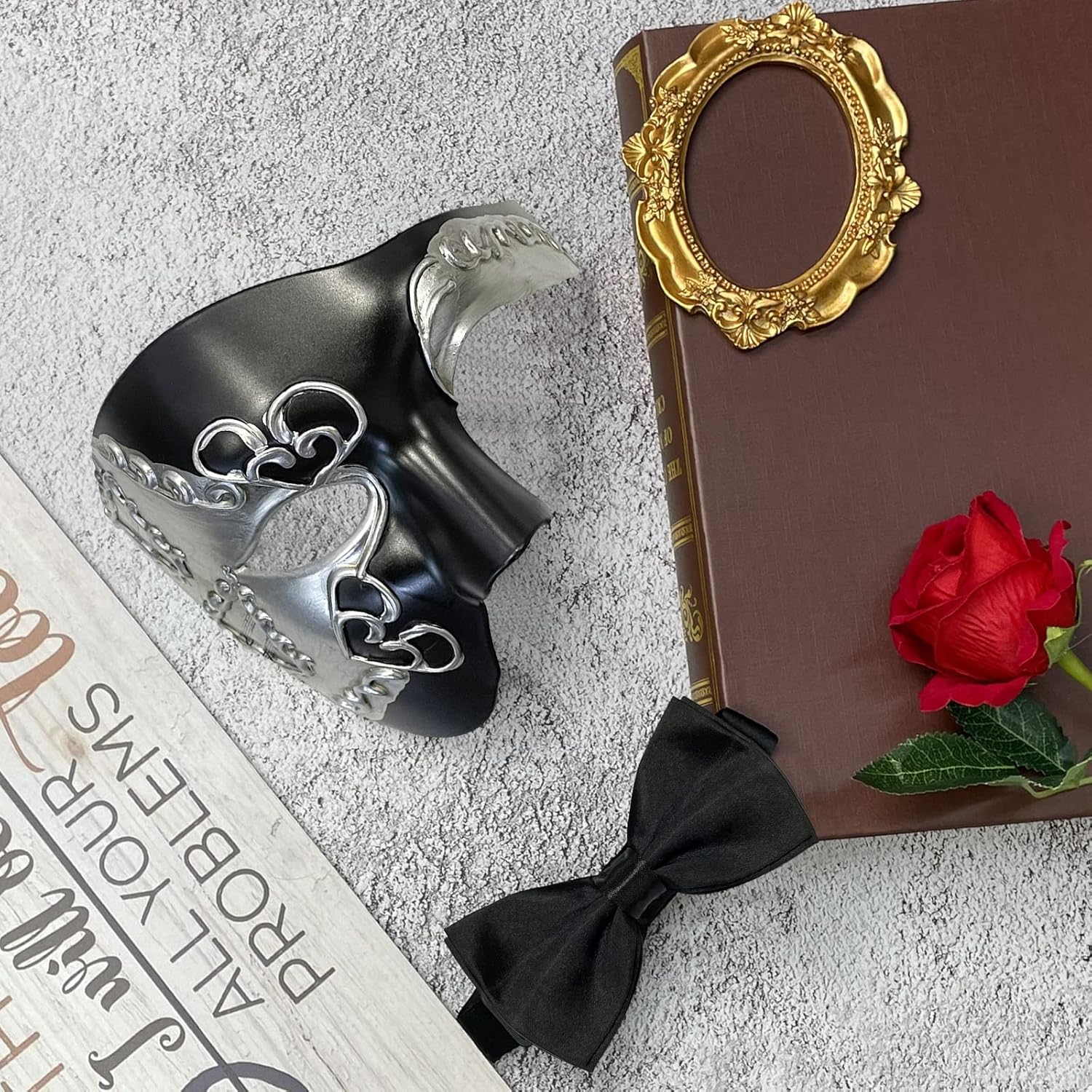 Hyperfun Masquerade Mask for Men Phantom of the Opera Half Face Mask with Bowtie, Vintage Venetian Masks for Costume Parties - Blue Pioneer image number 3