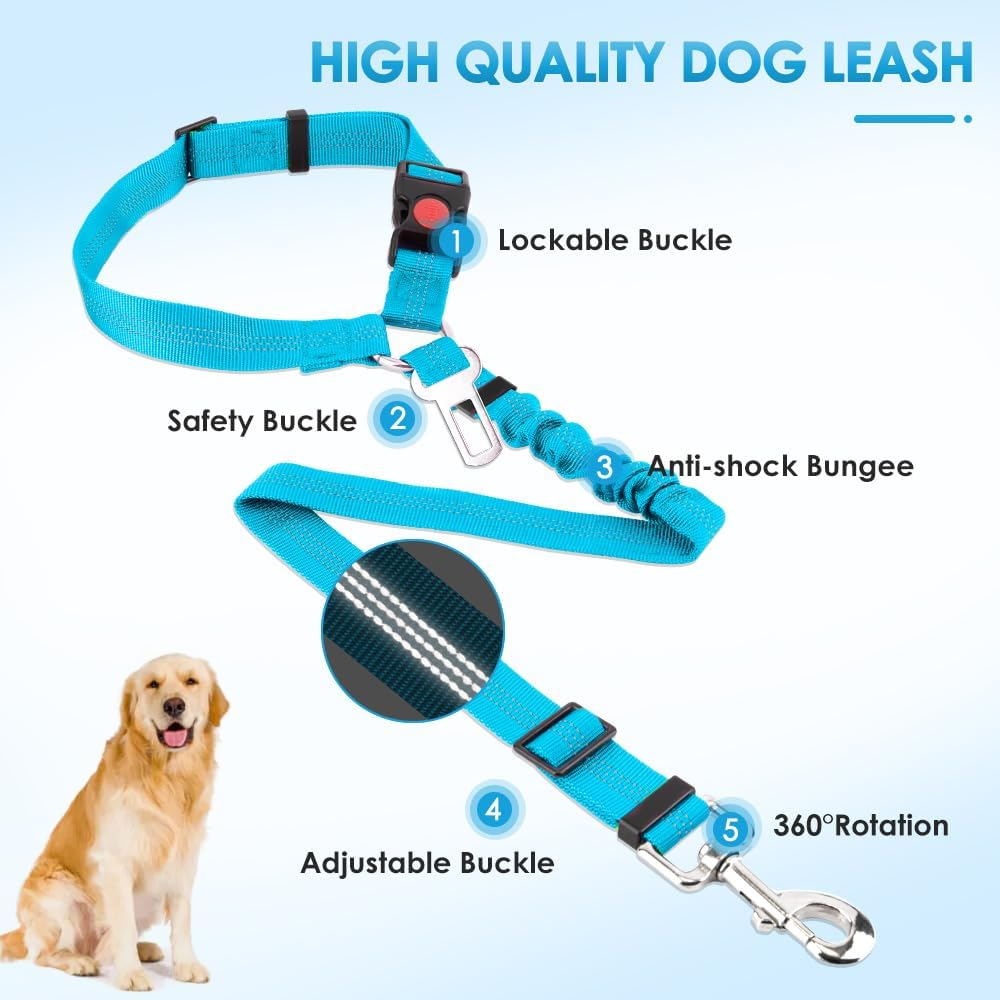 Slowton 2 in 1 Dog Seatbelts for Cars, 2 Pack Pet Car Seat Belt Headrest Restraint with Seatbelt Clip Puppy Safety Adjustable Belt Connect with Dog Car Harness with Reflective Elastic for Car image number 7