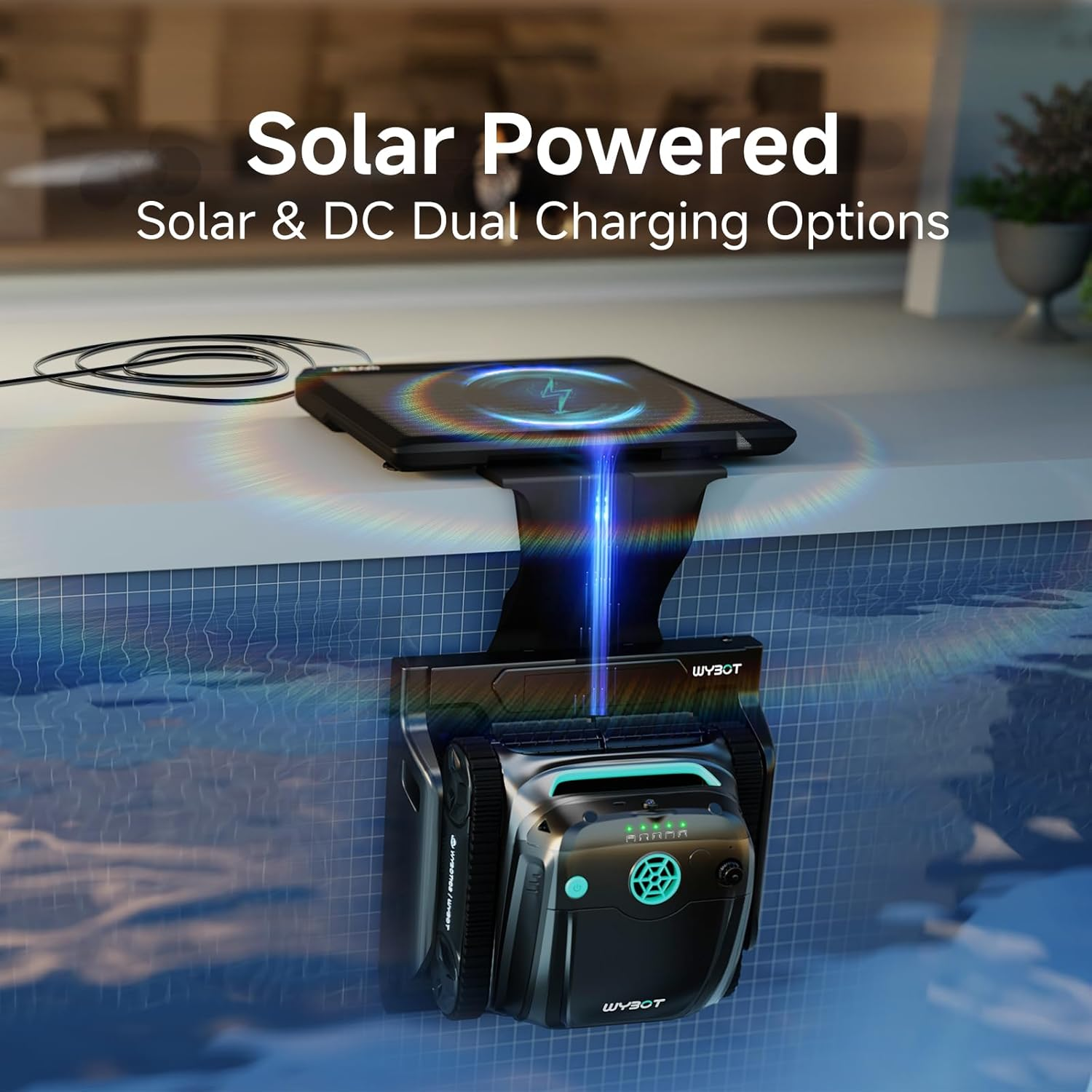 (2025 New) WYBOT S2 Solar Vision Robotic Pool Vacuum Cleaner, AI Vision, Smart Auto Parking & Dual Charging, Enhanced Scheduled Cleaning, 3D Adsorption System, for In-Ground Pools, Grey & Green image number 2