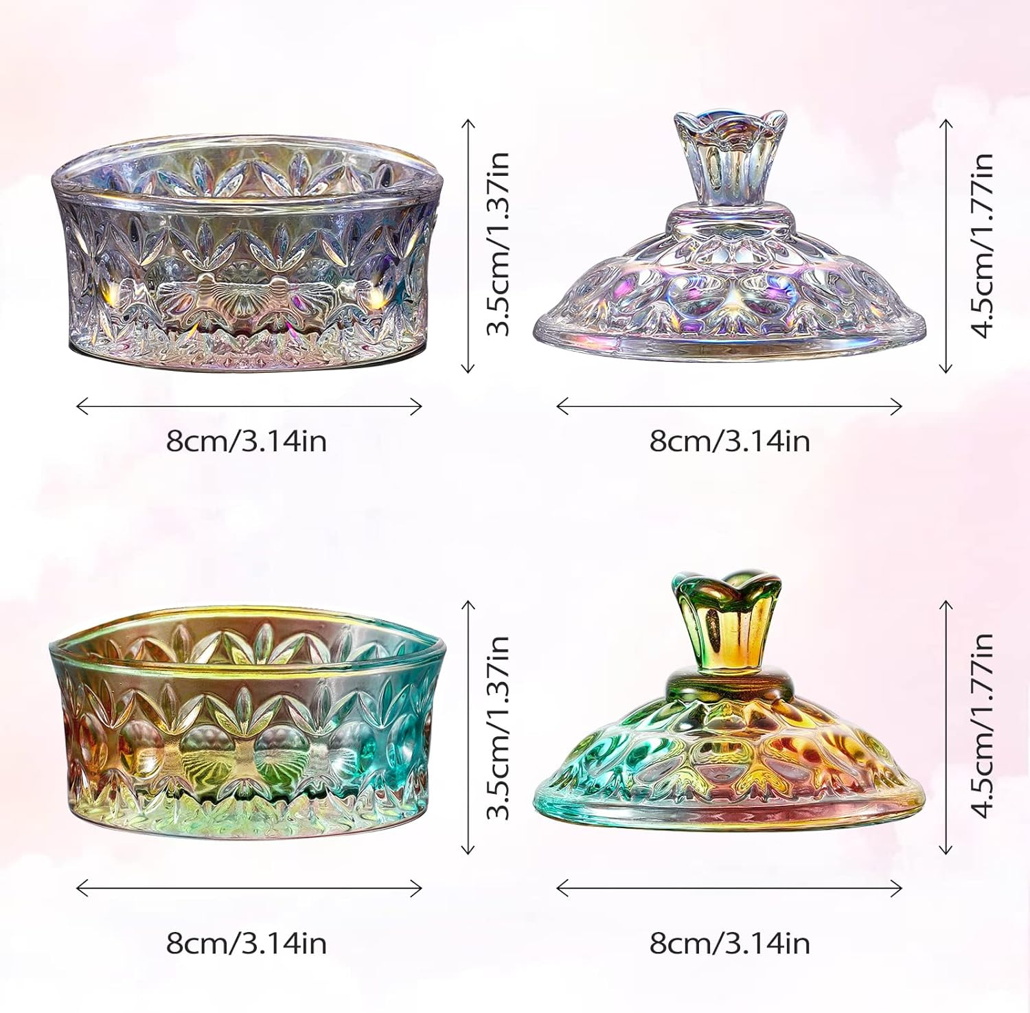 BQAN 100Ml Large Nail Dappen Dish, Dazzling Crystal Dappen Dish with Lid, Damping Dish for Nails Holding Acrylic Liquid Acrylic Powder Nail Decor, Dappen Monomer Holder Dish (Laser Color) image number 2