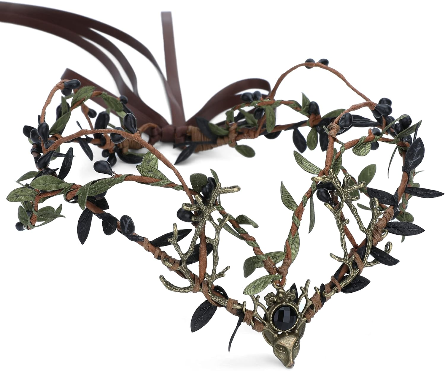 MOSTORY Elf Ears with Headband Woodland Crown Headpiece Fairy Pixie Ears and Green Twigs Circlet Cosplay Costumes for Women