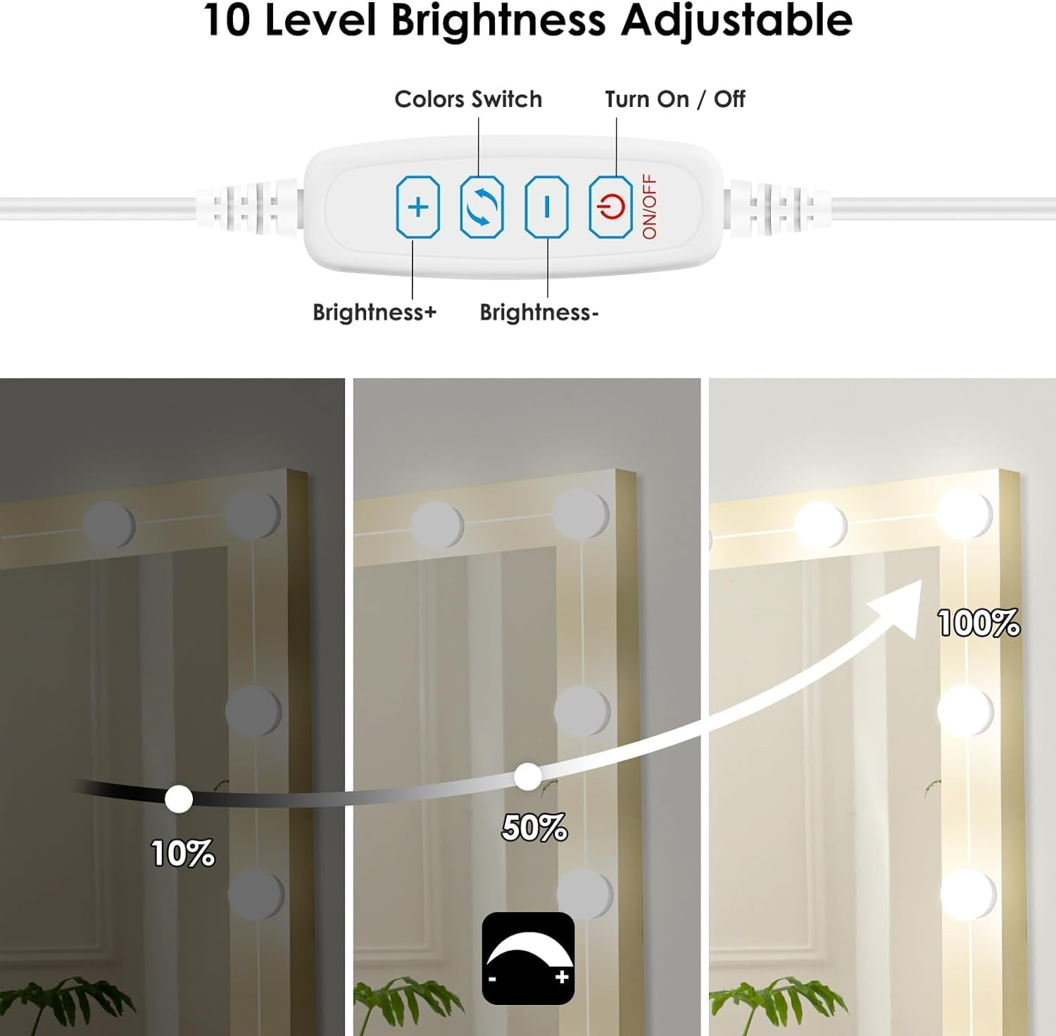 Vanity Mirror Lights，Hollywood Makeup Light with 10 Dimmable Led Bulbs, 5M 3 Light Modes with USB Cable Vanity Lights for Mirror image number 3