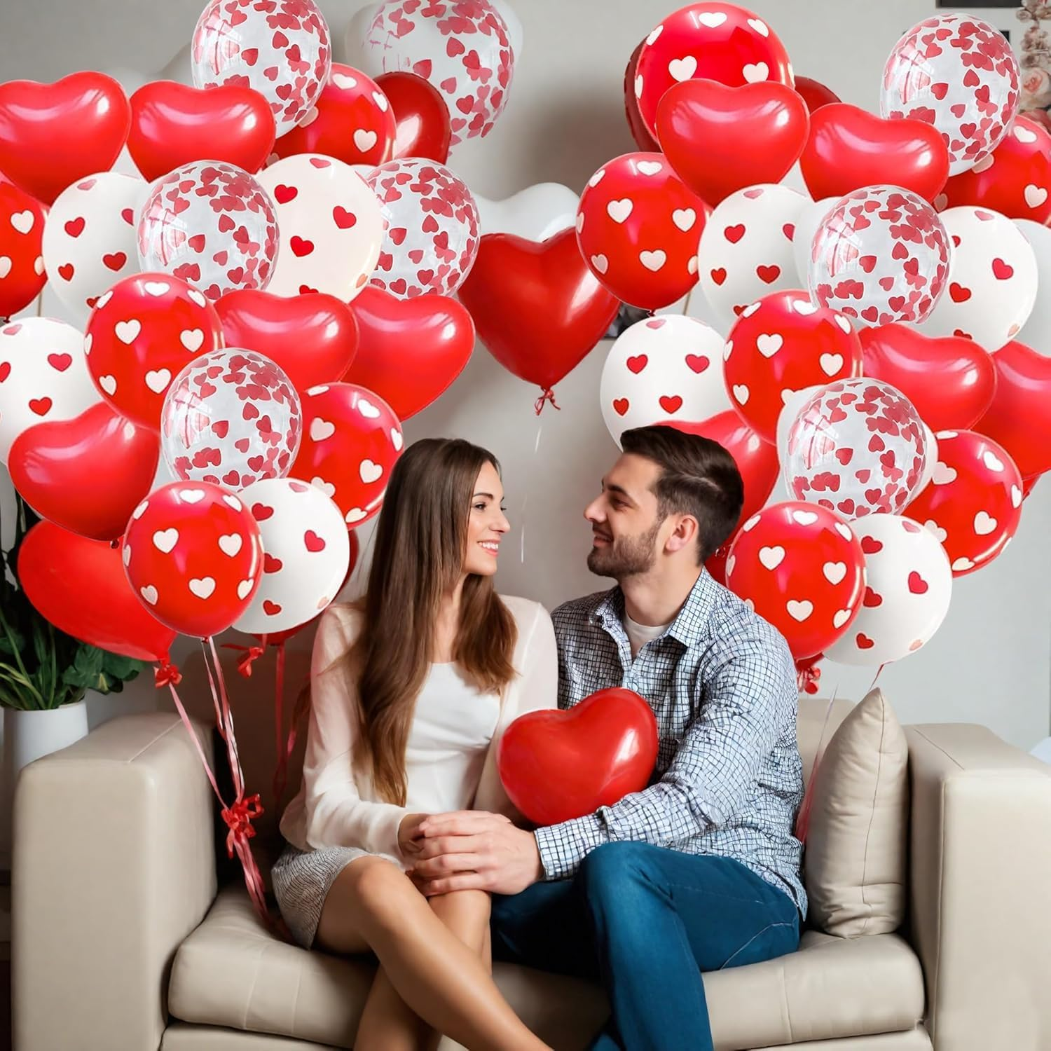 50Pcs Red White Heart Valentines Day Latex Balloons with 2 Ribbons for Romantic Decorations Engagement Wedding Anniversary Birthday Supplies image number 4