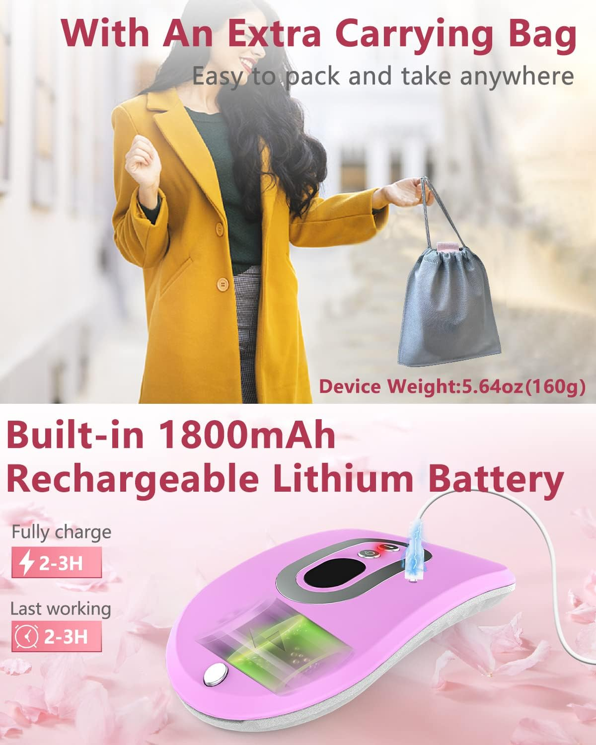 Cordless Menstrual Heating Pad, Portable Heating Pad Electric with USB, Portable Heating Pad for Pain Relief, Heating Massage Pad for Cramps, Heating Pad Belt with 3 Temperature Levels for Women image number 5