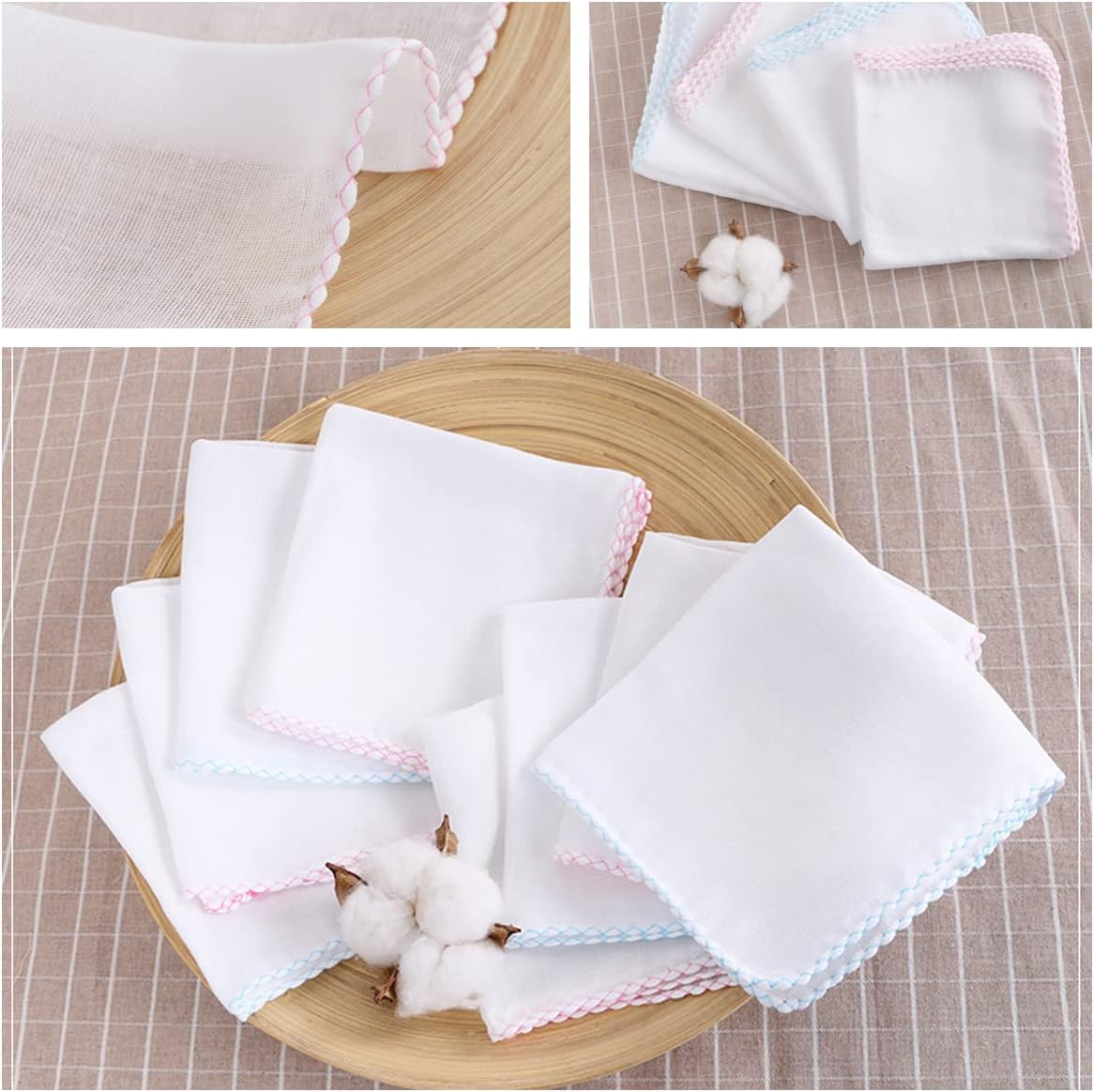 10 Pack Muslin Face Cloths, 12X12 Inch Cotton Muslin Cloths Muslin Pack Facial Towels Reusable Cleansing Cloths Remover for Makeup Removal Facial Face Cleaning(Blue Edge) - Blue Edge image number 4