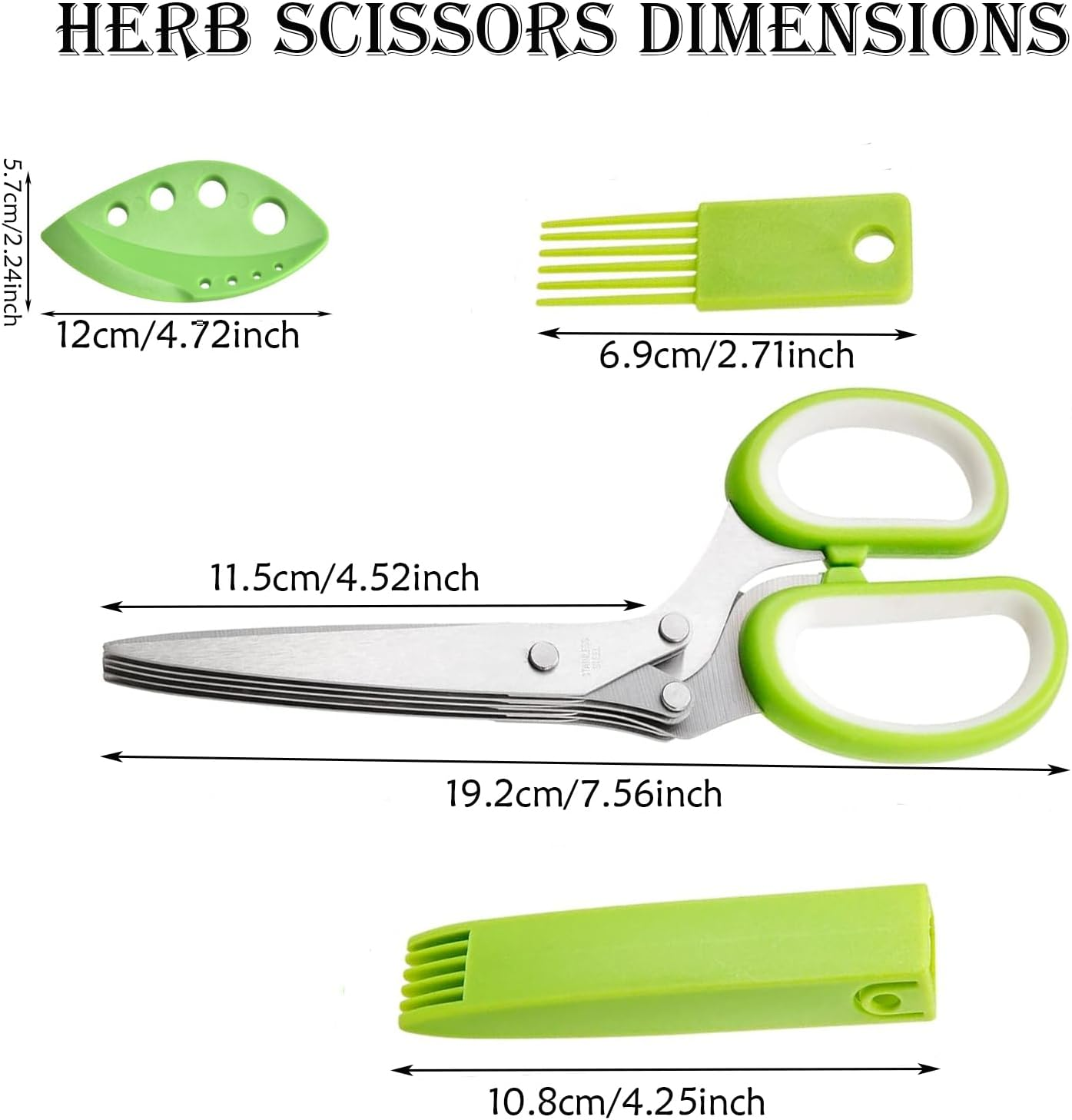 3PCS Gourmet Herb Scissors Set - Stainless Steel 5-Blade Multi-Purpose Kitchen Scissors with Safety Cover and Cleaning Comb - Cutter/Chopper/Chopper for Herbs - Kitchen Gadgets