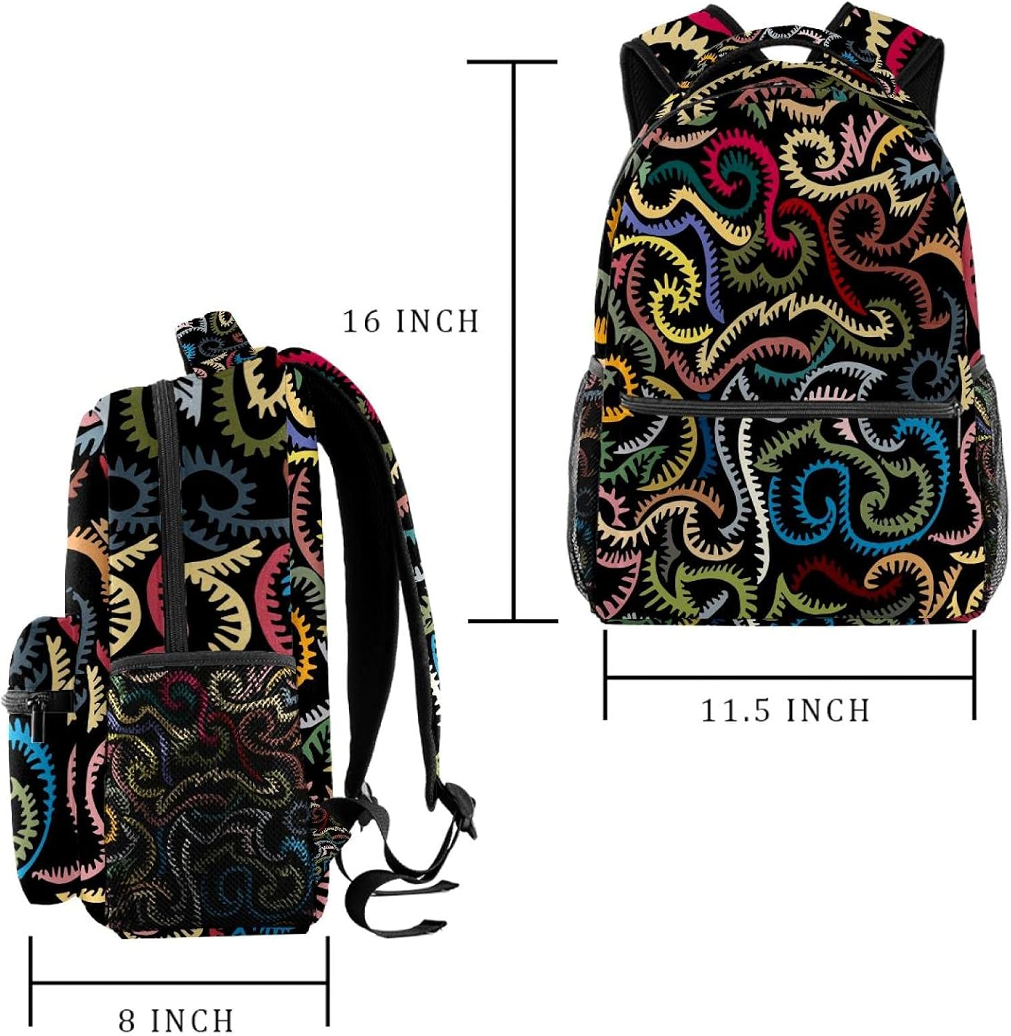 Convoluted Lines Texture Backpack Students Shoulder Bags Travel Bag College School Tote Backpacks image number 2