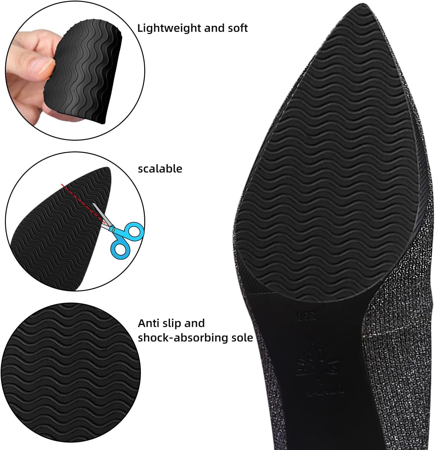 2 Pairs Non-Slip Shoes Pads Adhesive Shoe Sole Protectors, High Heel Noise Reduction for Women Men (Black) - Beige image number 3