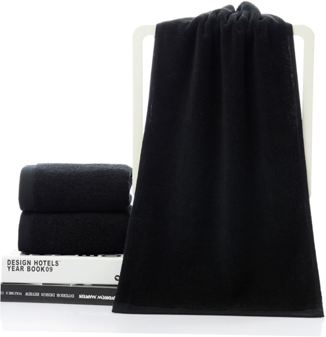 SHOWERORO Cotton Black Face Towel Fast Drying Highly Absorbent Extra Large Hotel Quality Towel for Home Spa Travel image number 6