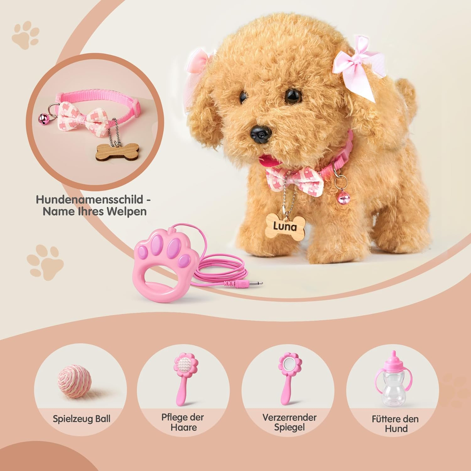 Walking Dog Toys for Kids,Remote Control Electronic Plush Puppy Toy Dog,Interactive Robot Puppy Barking Wagging Tail Toys for Toddlers Girls Grandchildren image number 5