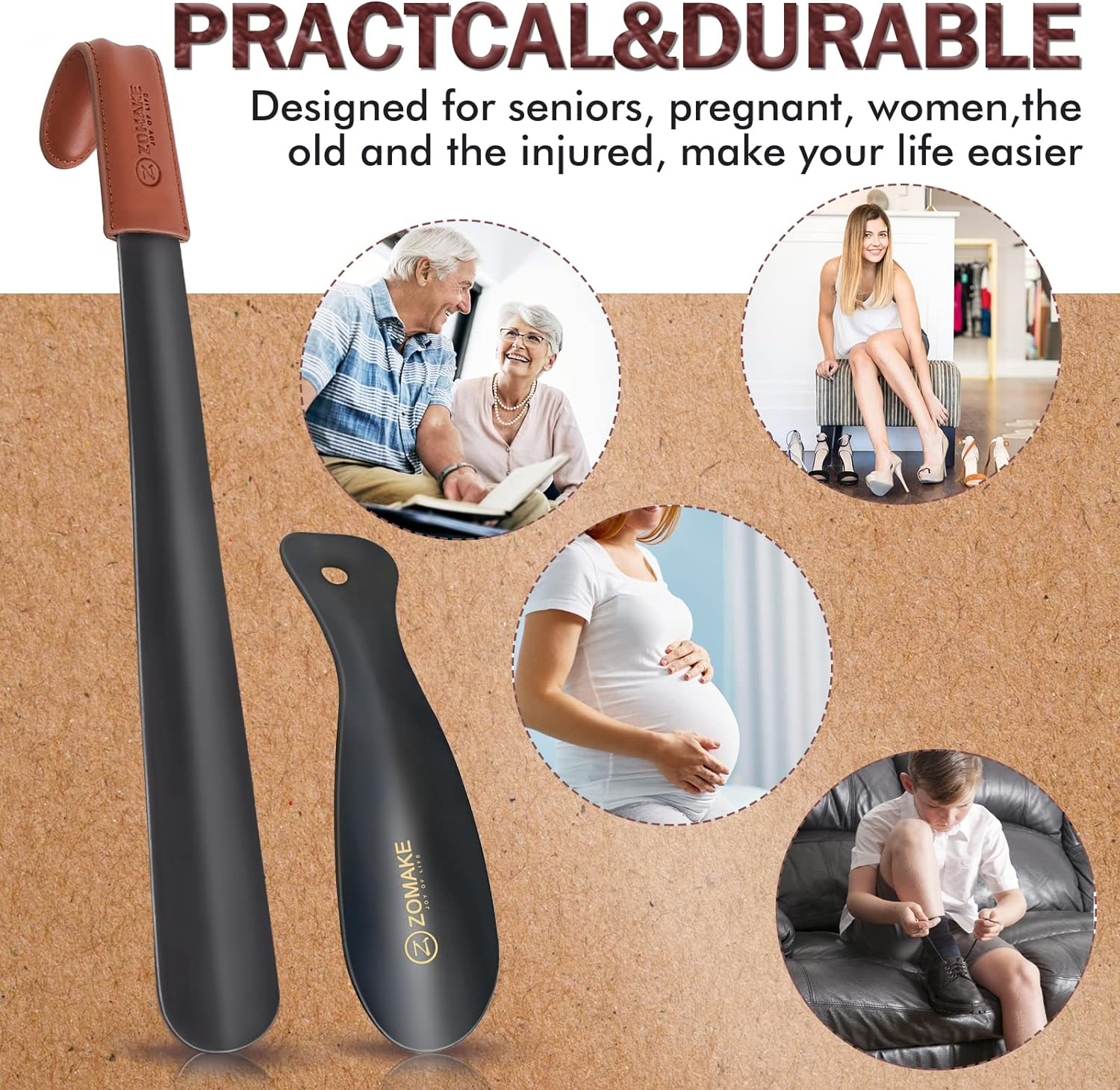 ZOMAKE Metal Shoe Horn - 42/19CM Stainless Steel Shoehorn Long Handle Lazy Shoe Helper - 19CM Travel Short Shoe Horns for Household and Travel 2Pcs image number 5