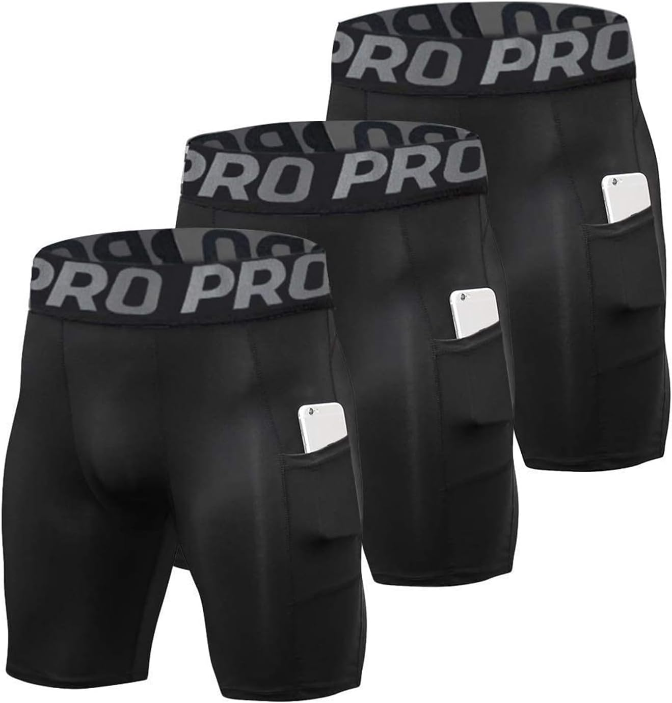 KAHEYQI Men'S Compression Shorts with Pocket Spandex Cool Dry Moisture Wicking Shorts for Athletic Running Gym Workout Base Layer