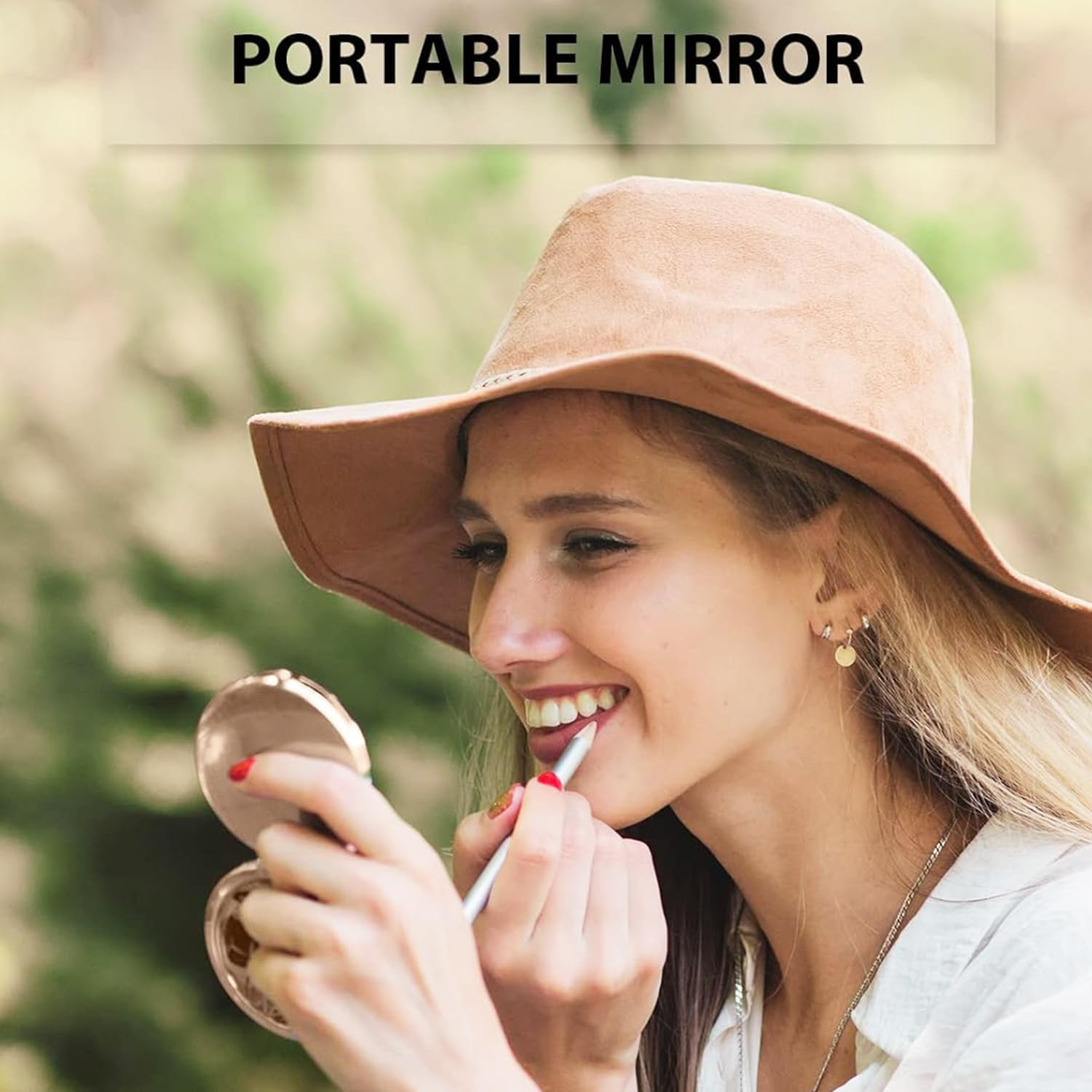 Mirror for Purse,Double-Sided 1X/2X Magnifying Metal Pocket Makeup Mirrors(Round) (Rose Gold) image number 1