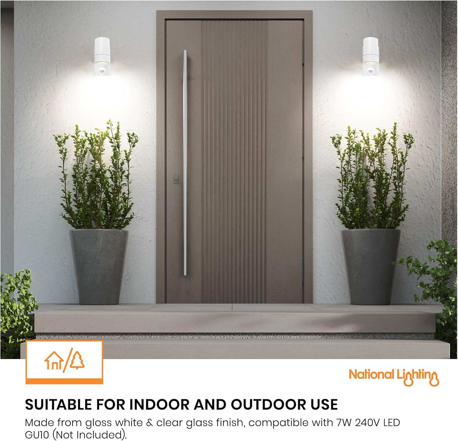 Palin Gloss White Steel External Outdoor Security PIR Motion Detector GU10 Wall Spot down Light IP44 Rated