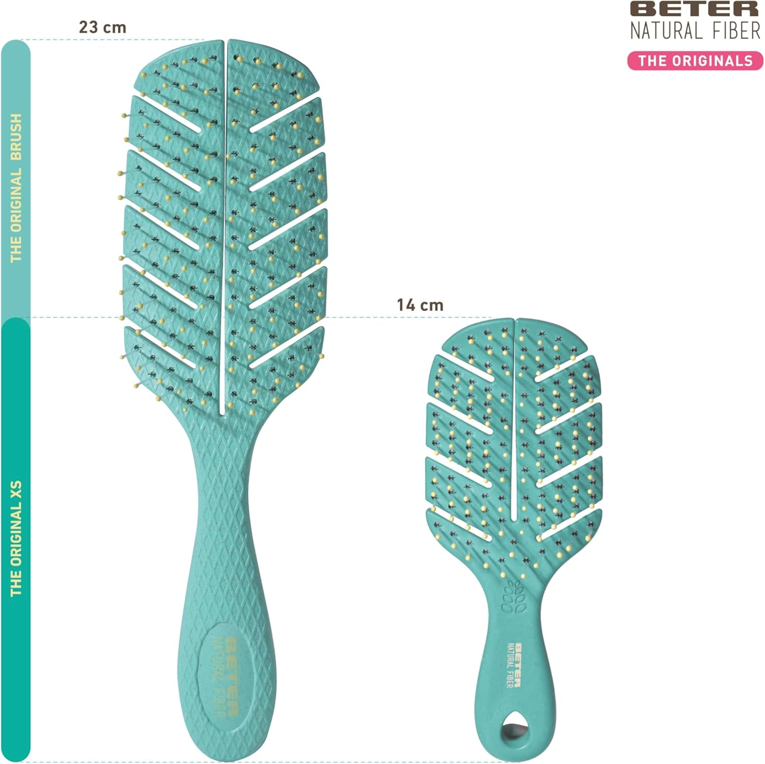 Beter - Pack Detangling Brush Natural Fibre Large and Mini, Detangling Brush and Anti-Pull Brush, Sustainable and Vegan Materials, Spikes image number 3
