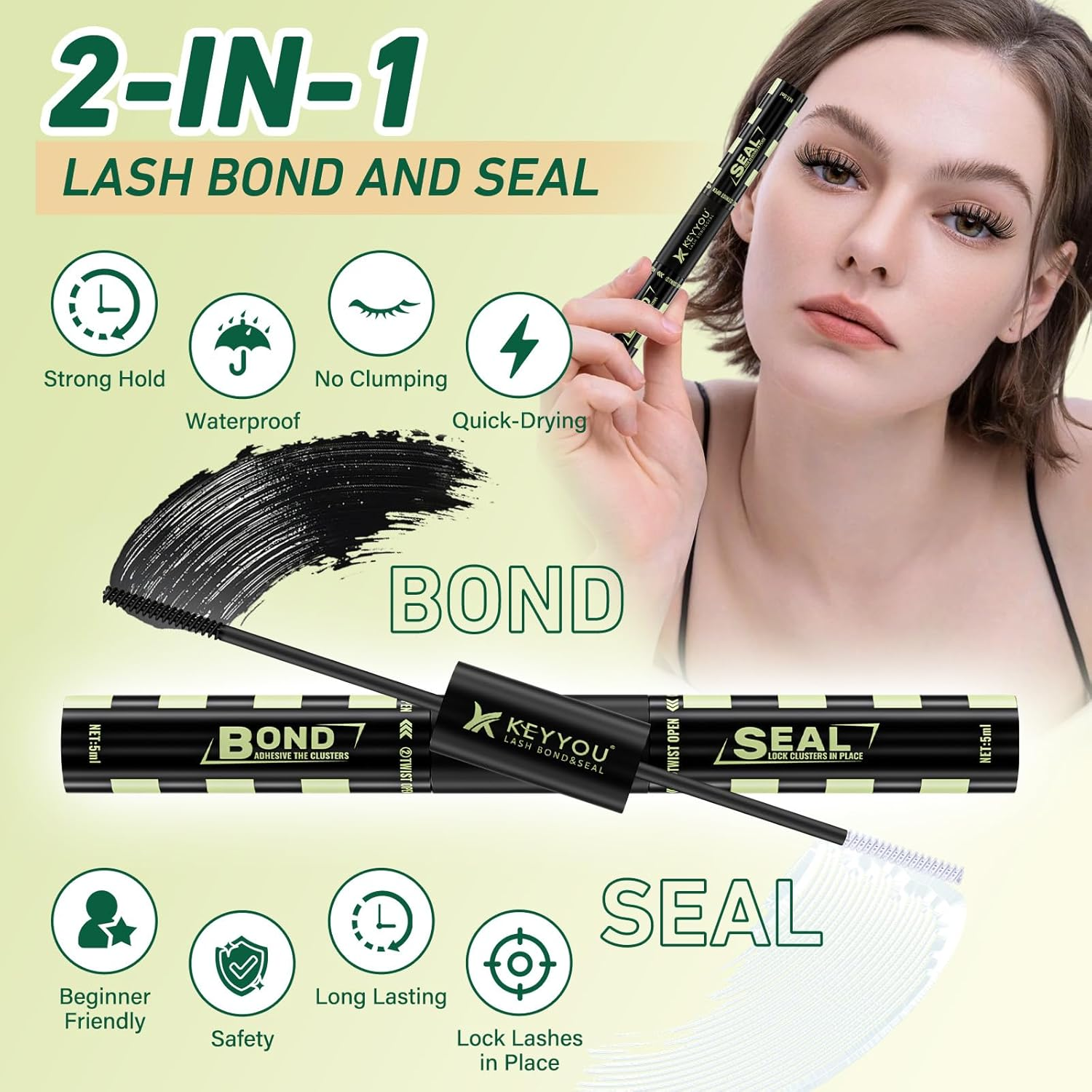 KEYYOULASH DIY Lash Extension Kit 280Pcs Individual Eyelash Extension Kit 40D50D D Curl 9-16MIX Lash Clusters with Glue Remover Applicator Easy to Use for Beginners(Kit-40D50D-D-9-16Mix) image number 2