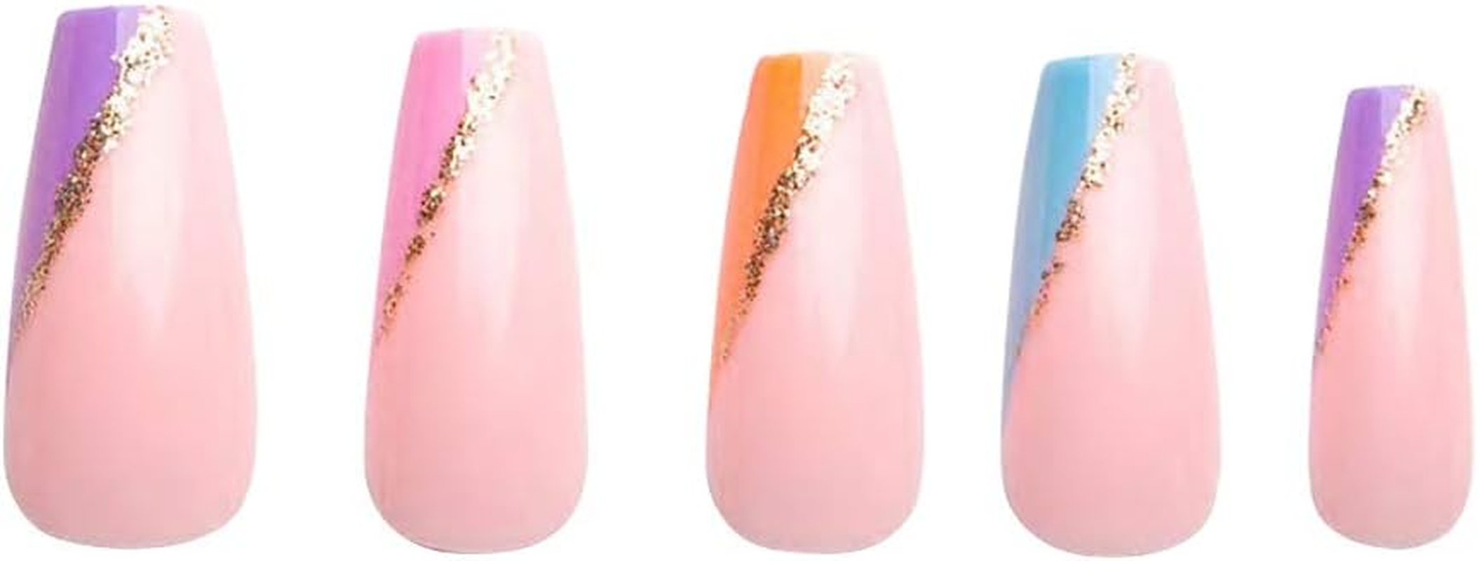 Tip Beauty Coffin Collections | 28 Faux Nails & Specialized Nail Glue | Quick Drying Professional Salon Quality Glue on Fake Nail Kit | Faux Nails for Women, False Nails for Kids (Multi Color Aysemetrical French Manicure) image number 4