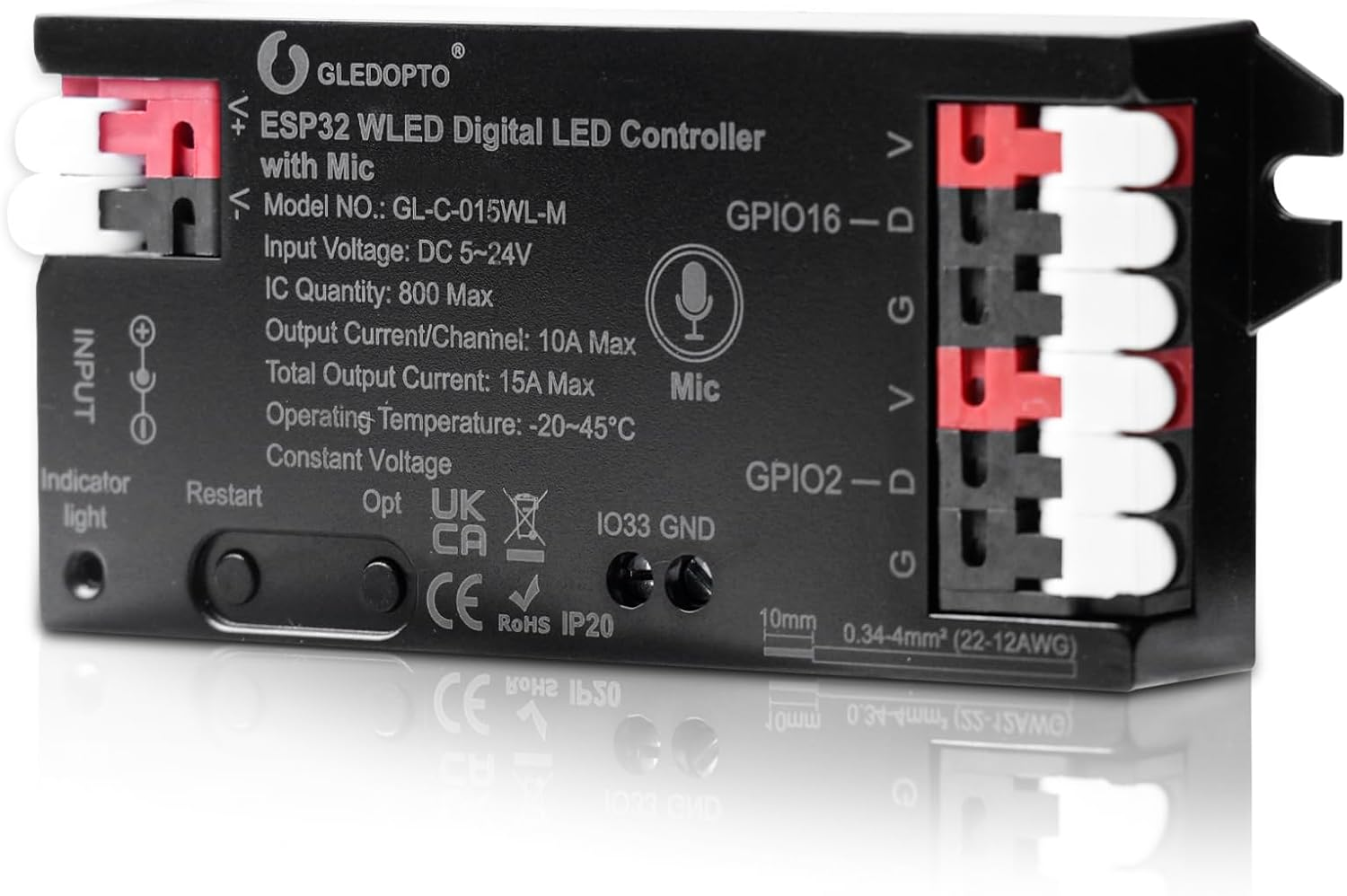 WLED Controller with Microphone, ESP32 DC 5V-24V Digital LED Strip Controller for Addressable LED Strips Digital RGB IC WS2811 WS2812B SK6812 WS2815 RGBW Addressable FCOB LED Strip image number 6