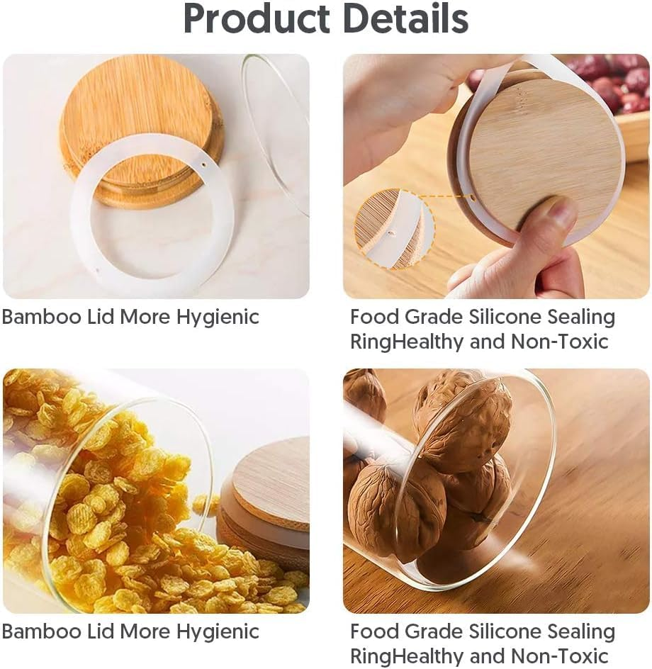 QIXIAOTOUQI Circular Glass Food Storage Jars 250Ml,12 Set Spice Jars Clear Storage Containers with Airtight Bamboo Lid,Small Food Cereal Storage Canister for Home Kitchen Tea Herbs Coffee Flour Herbs image number 6