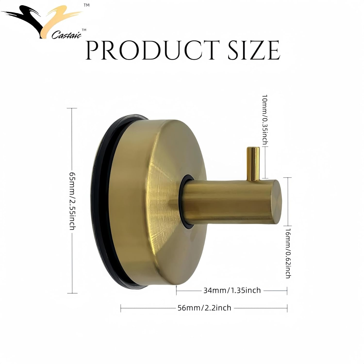 Castaic 2 Pacs Stainless Steel Suction Cup Hooks, Wall Mounted Hook for Loofah Towel, Bathroom Accessory Storage Vacuum No Drill (Gold) - Gold image number 5