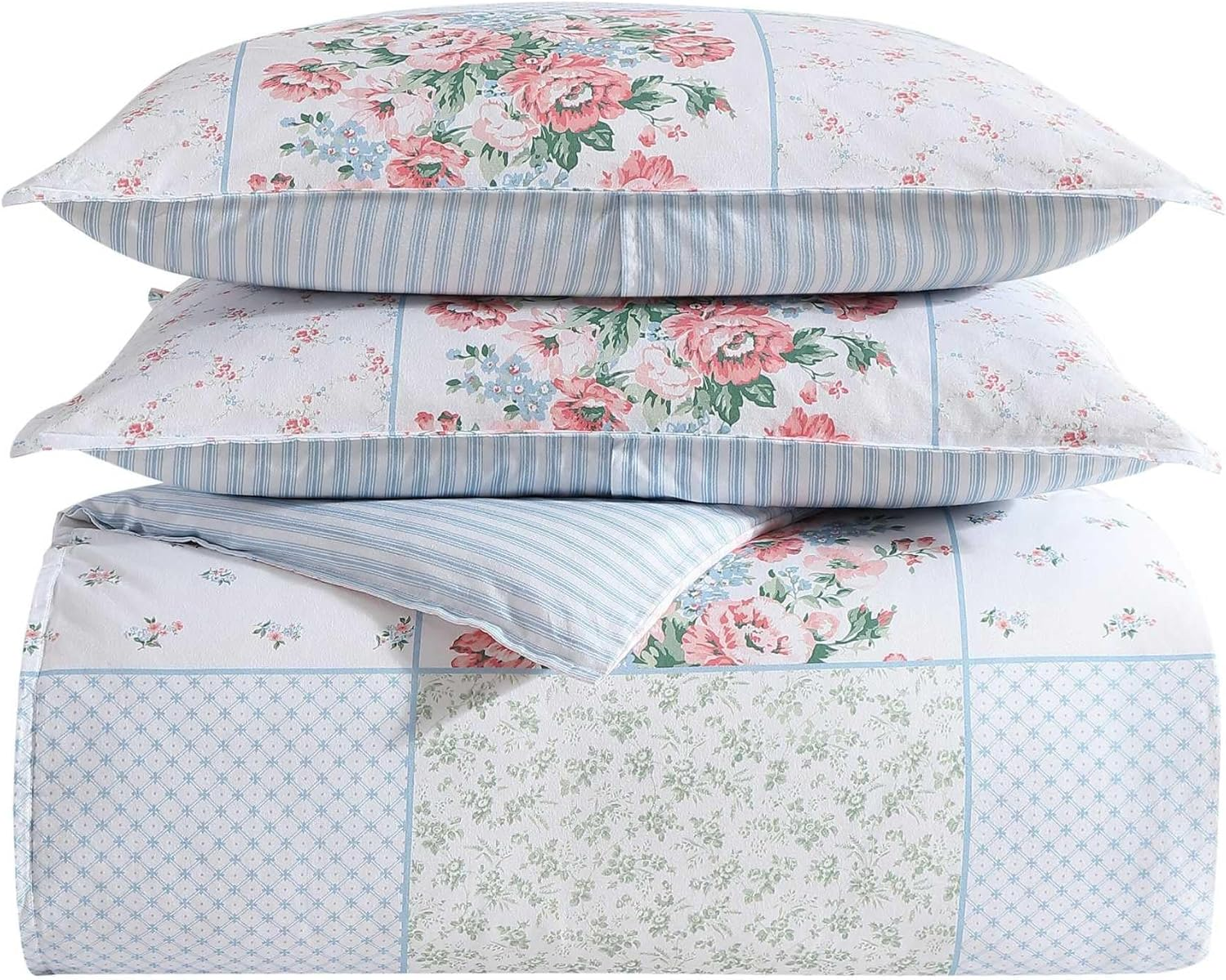 Laura Ashley - Duvet Set, Super Soft & Cozy Bedding, Includes Matching Shams & Bonus Throw Pillow Covers, Luxurious Home Decor (Hope Patchwork Blue, Twin) image number 2