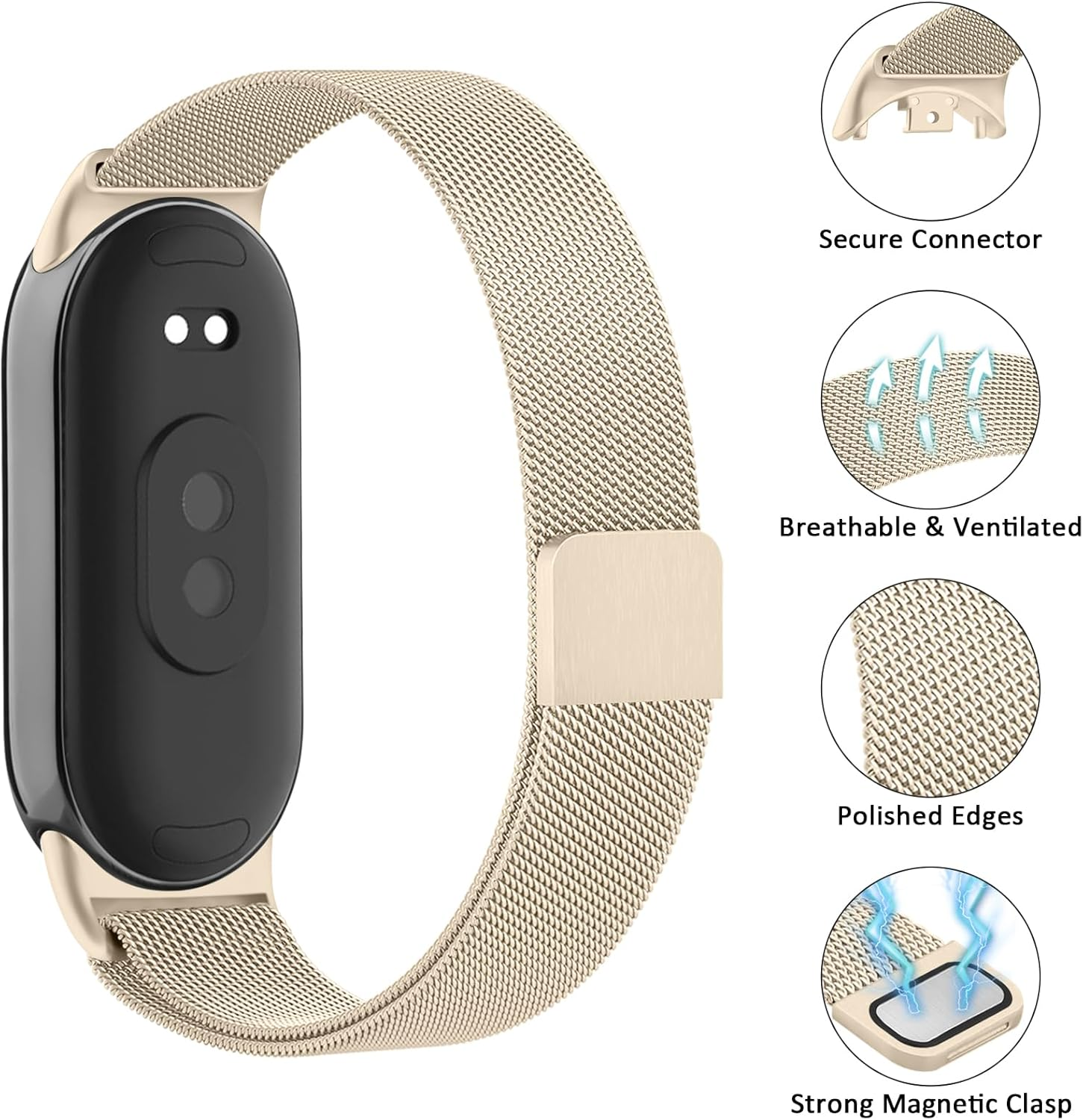 Leonids Metal Bands for Xiaomi Smart Band 10 9 8 Bands, Stainless Steel Mesh Loop Adjustable Wristband Strap for Xiaomi Mi Band 10 9 8 Replacement Wristband Women Men - Rose Gold image number 2