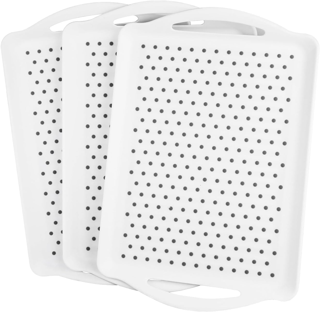 Chihutown 3PCS Non Slip Food Serving Tray with Handles, 16.5/ X11.4/ White Platters for Serving Food, Rectangle Food Service Tray, Food Trays for Party Kitchen (White) LTZ001