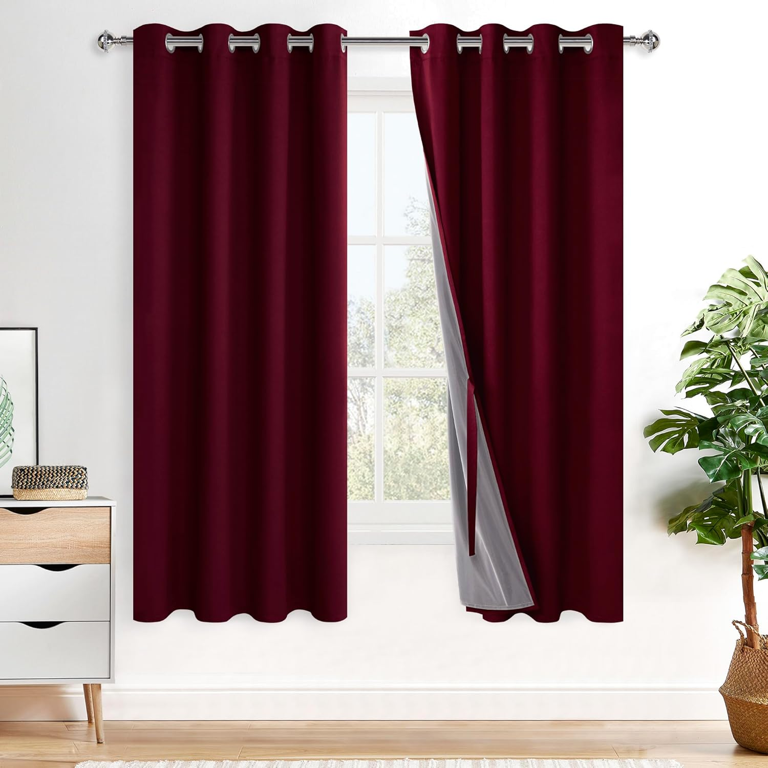 XWZO 100% Blackout Curtains for Bedroom/Living Room - Privacy Protection & Noise Blocking Window Drapes Grommet Top with Black Liner with Tiebacks, Biscotti Beige, W132Cm X D213Cm, Set of 2