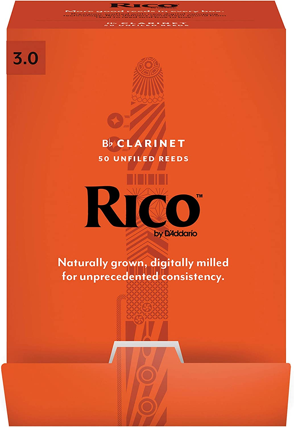Rico by D'Addario Bb Clarinet Reeds, Strength 3.0, 10-Pack - Strength 3.0, 25-Pack