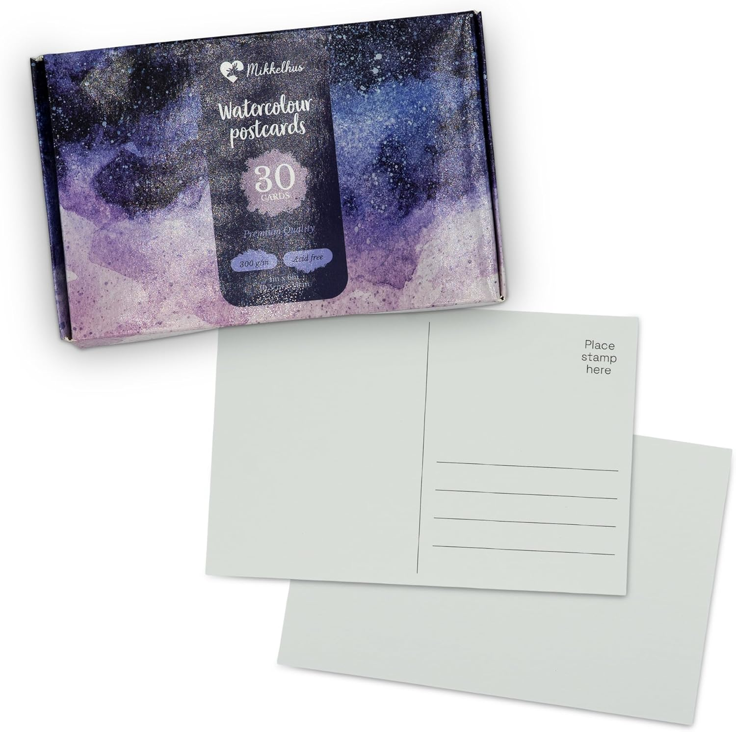 Mikkelhus Watercolour Paper A6-25 Sheets Watercolour Pad 300 G/M&sup2; - Watercolour Postcards Blank - Ideal for Watercolour, Sketching & Crafts - DIN A6 Format (10.5 X 14.8 Cm) image number 1