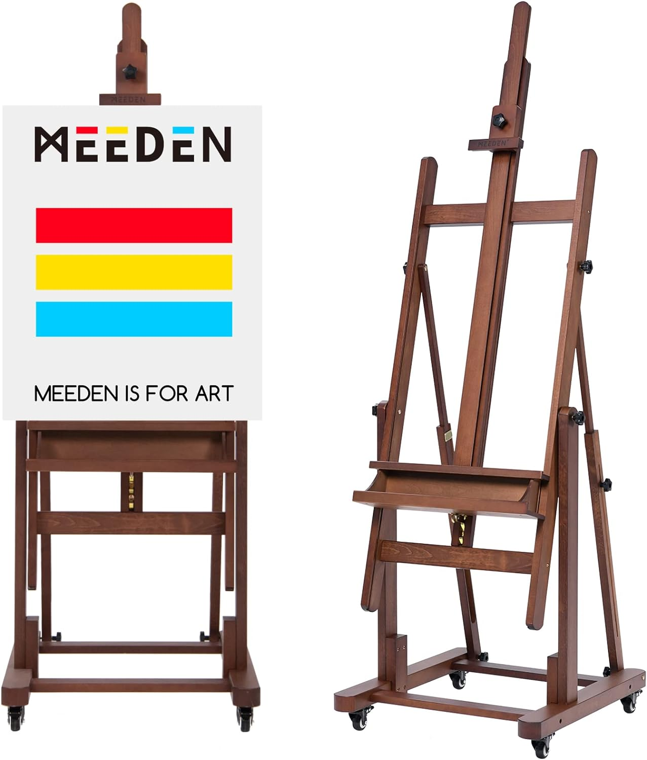 MEEDEN Extra Large H-Frame Studio Easel - Solid Beech Wooden Artist Professional Heavy-Duty Easel, Painting Art Easel Stand with 4 Premium Locking Silent Caster Wheels, Hold Max 82", Classic Walnut image number 2