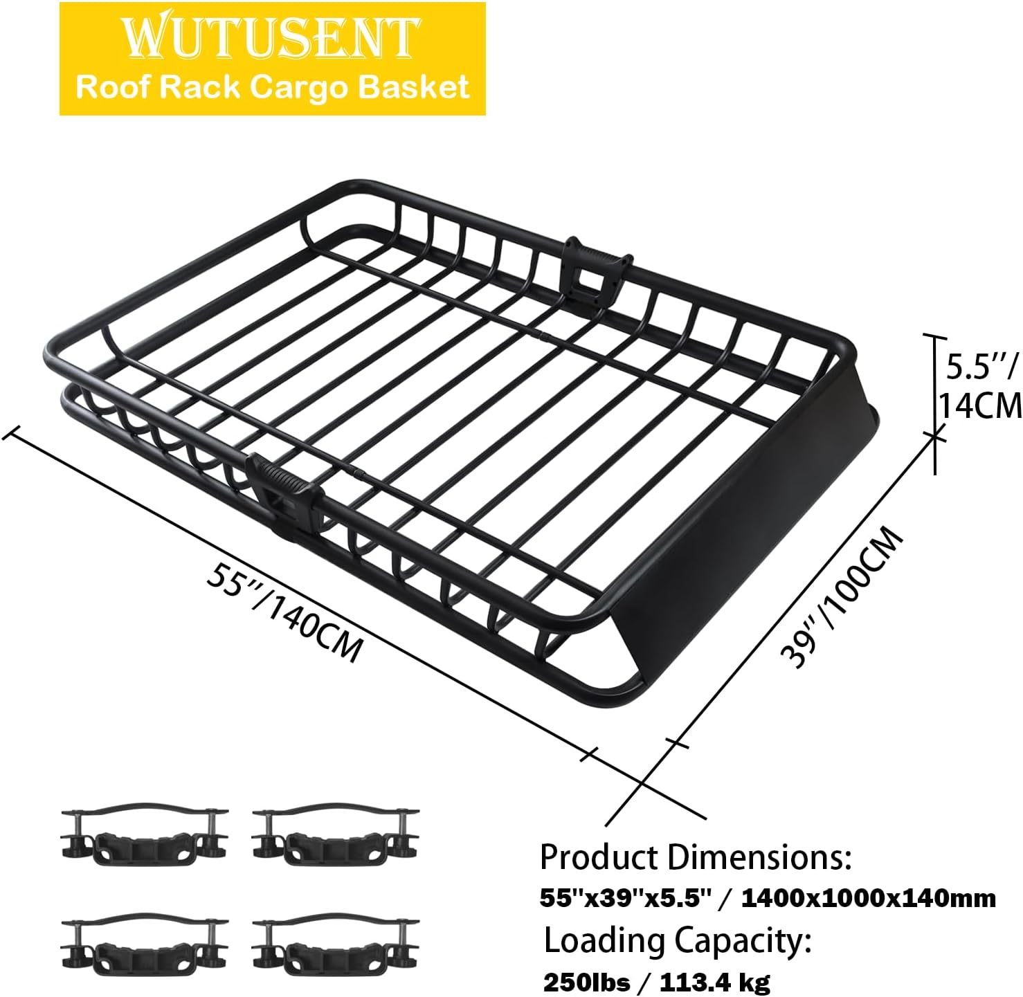 55" X 39" X5.5" Universal 250LB Heavy Duty Roof Rack Cargo with Extension Car Top Luggage Holder Carrier Basket for SUV, Truck, & Car Steel Construction image number 6