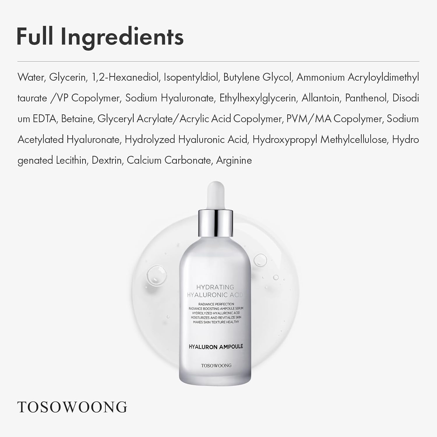 TOSOWOONG Hyaluronic Acid Ampoule, Hydrating Glow and Skin Barrier Protection, Anti-Aging Face Serum for Dry Skin, Korean Skincare Beauty Products, 100Ml, 3.38 Fl. Oz. image number 2
