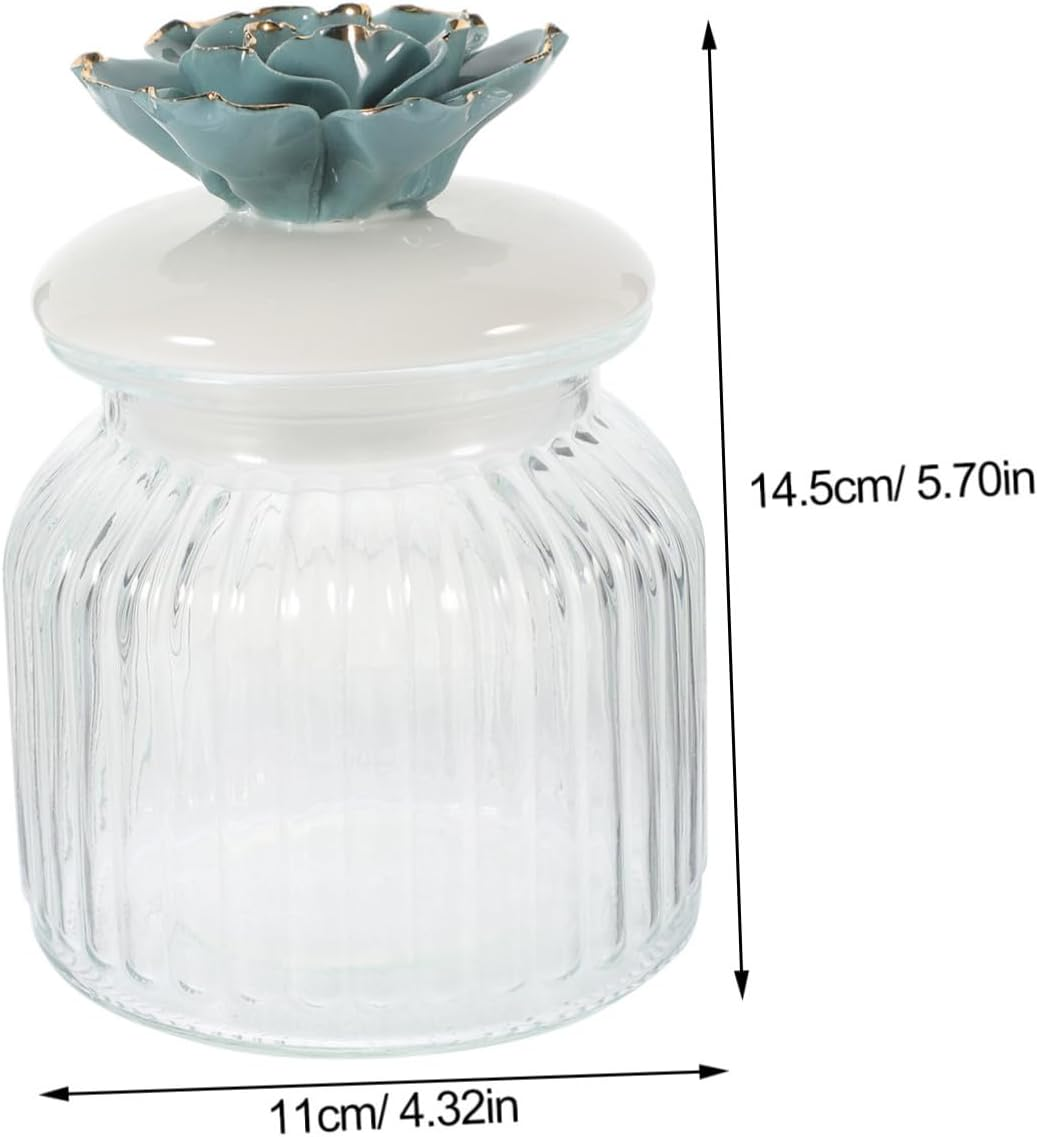VILLFUL Glass Airtight Storage Jar with Ceramic Flower Lid Elegant Canister for Tea and Candy Safe Glass and Ceramic Material for Home Decor and Organization image number 1