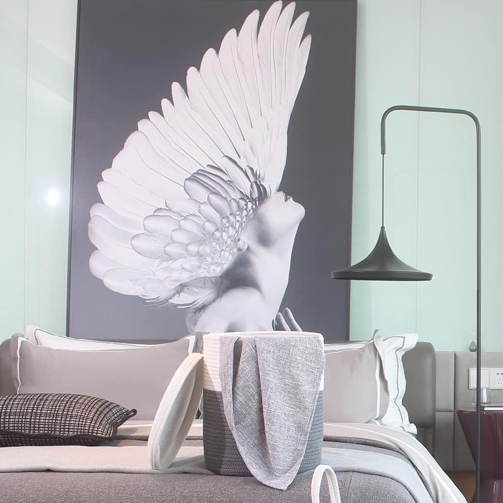 Yimi'S Dream Storage Basket with Lid, Cotton Rope Woven Storage Basket, Small Storage Bins, Nursery Organizers and Storage, Baby Toy Laundry Basket (White & Grey, 12D X 13.5H Inches) - Whiteblacksuture - With Lid(1 Pack) image number 5