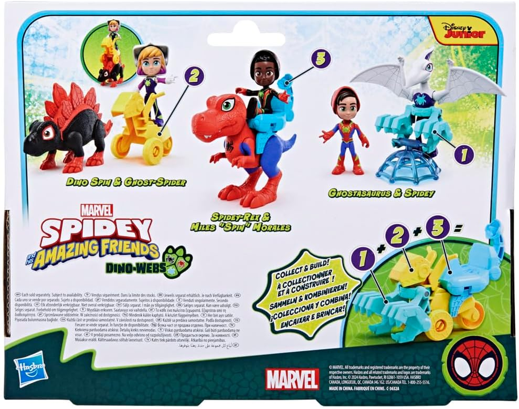 Marvel Spidey and His Amazing Friends Dino-Webs Spidey-Rex & Miles &ldquo;Spin&rdquo; Morales 4-Inch-Scale (10Cm) Spider-Man Action Figure Set, Toys for Kids image number 4