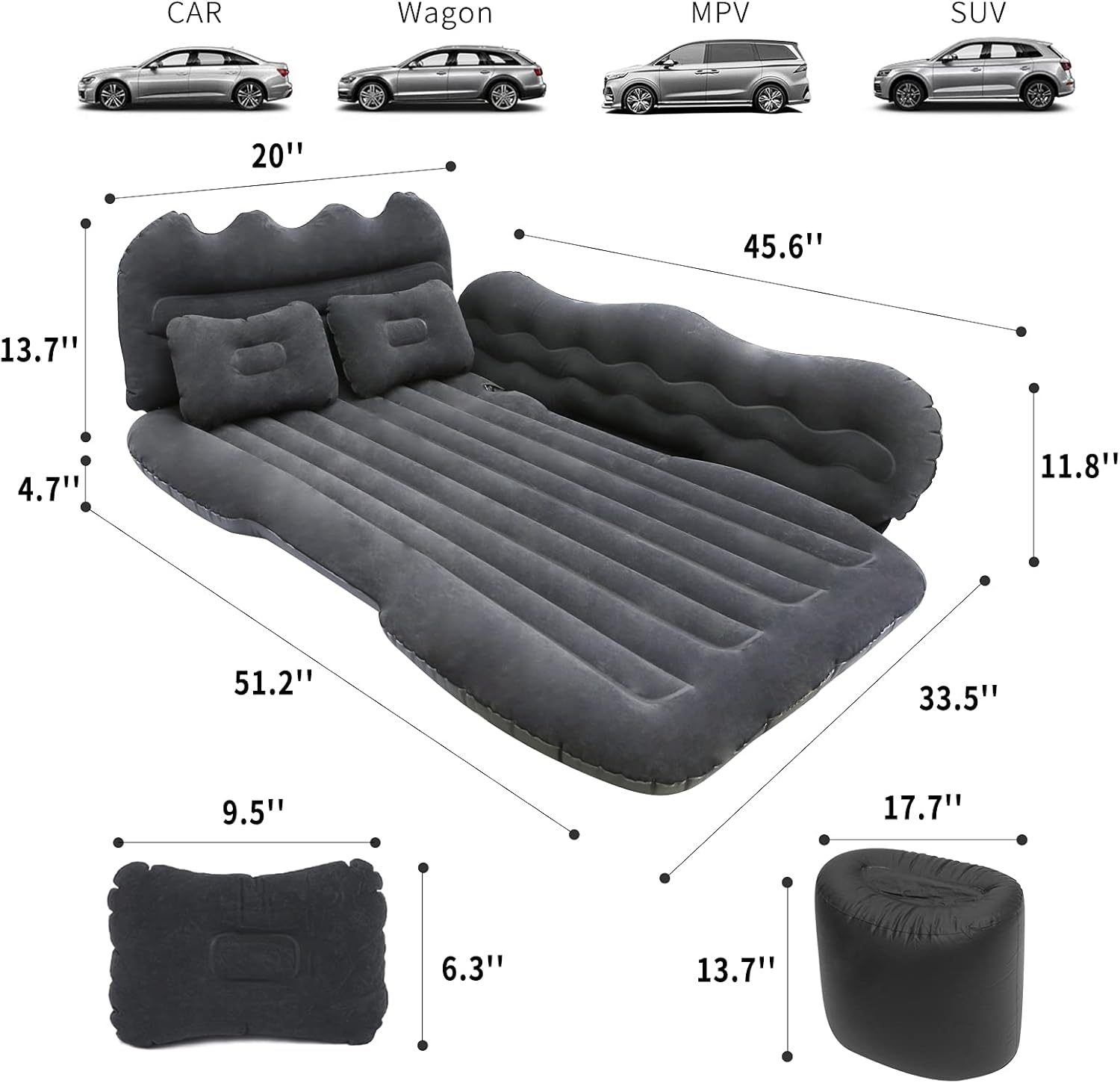 Lammyner Inflatable Bed for SUV Travel Bed Truck Air Mattress Car Sleeping for Camping, Hiking, Trip and Other Outdoor Activities (Black) image number 3