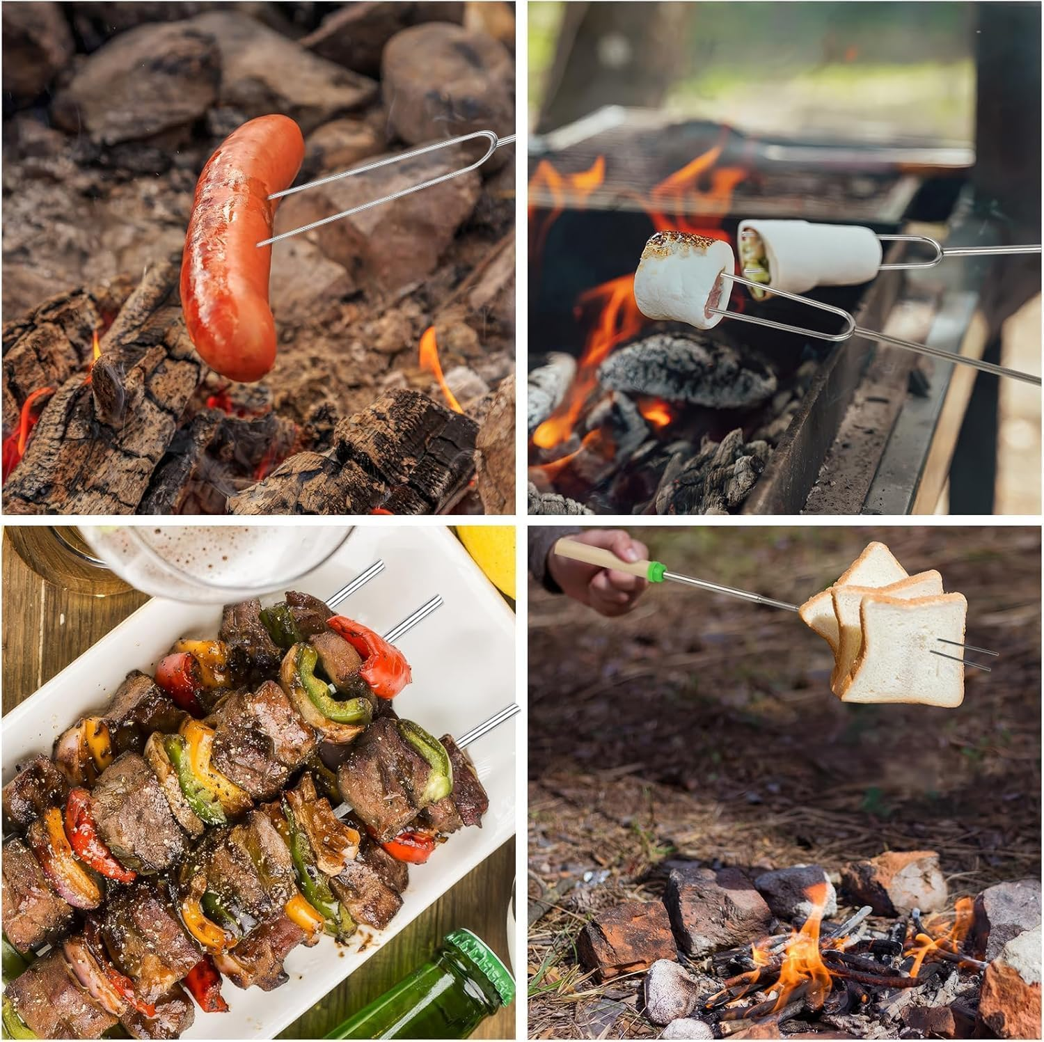 7 Pack Marshmallow Roasting Sticks Set, 5 Pcs Extendable 32In Long Metal Barbecue Skewers with Bag & Brush, Smores Kit for Marshmallow, Hot Dog Fork Campfire Travel Cooking Equipment Essentials image number 4