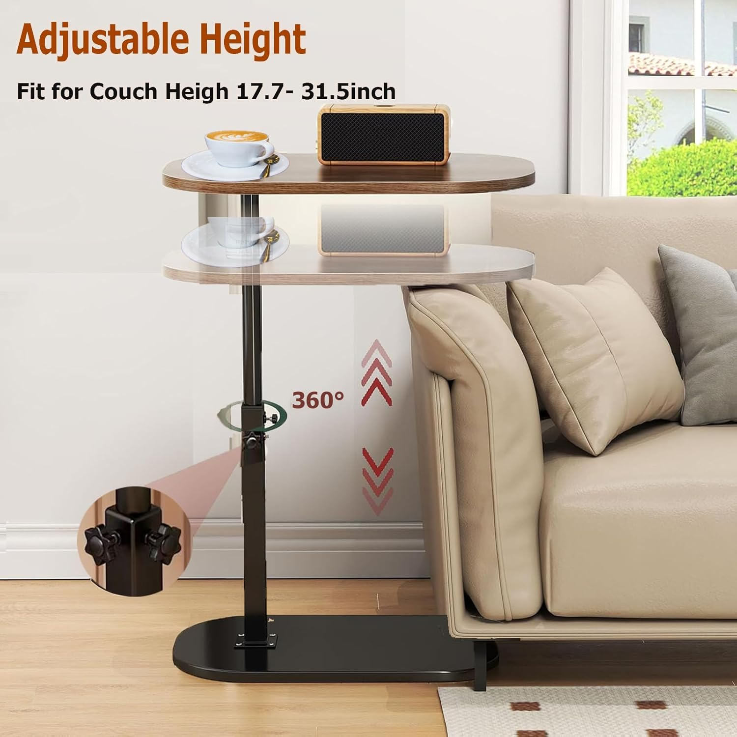C Shaped End Table,Adjustable Height Side Tables Living Room for Sofa and Bed, 360&deg;Swivel & Flip Top Couch Table for Bedroom,Bathtub and Small Spaces Furniture(17.7"-31" H) image number 2