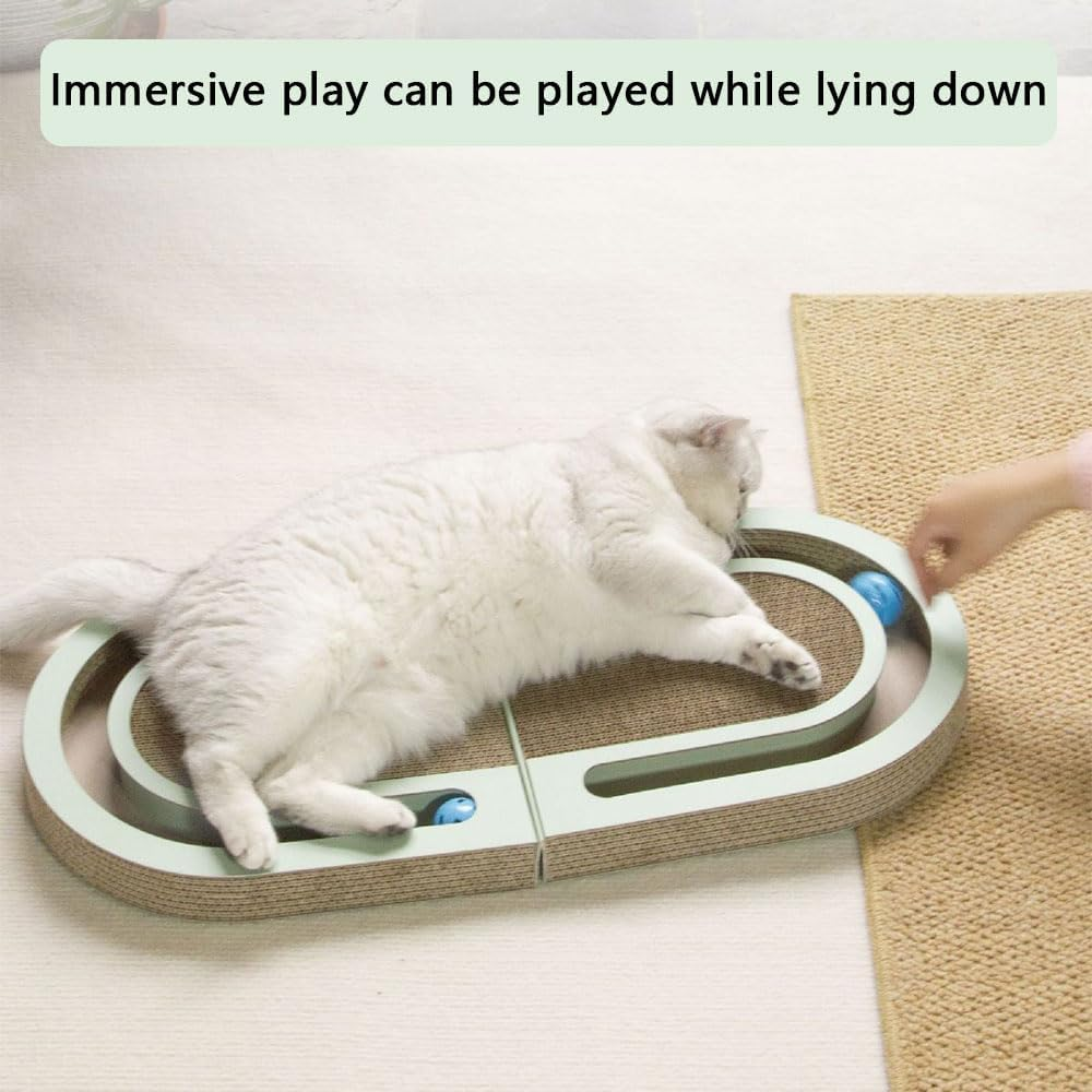 HYAVIA Foldable Cat Scratcher with Ball Track Interactive Corrugated Cardboard Cat Scratching Pad Cat Claw Board Toy for Indoor Cats Durable Double-Sided Cat Toy Lounge image number 4