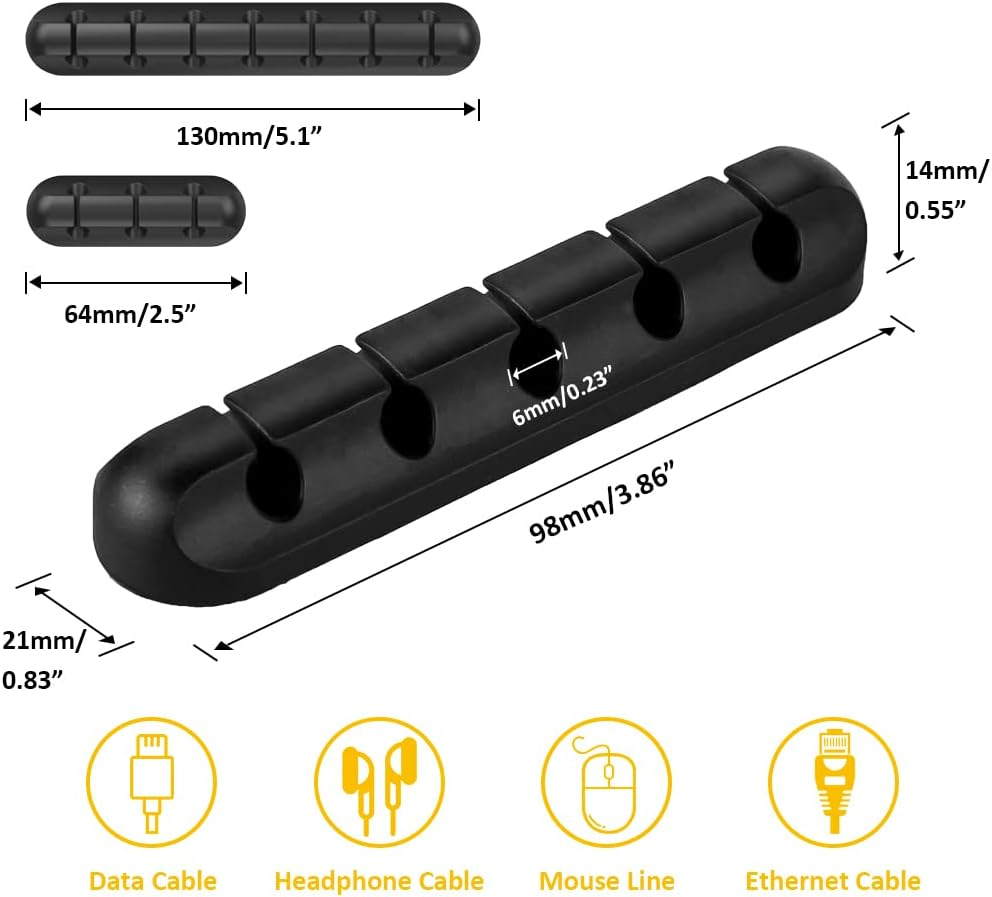 Cable Clips Cord Management Organizer, 3 Packs Silicone Adhesive Hooks, Wire Holder USB Power Charging Accessory Mouse PC Nightstand Desktop Wall Phone Workspace Office - 7, 5 and 3 Slots (Black) - Gray image number 5