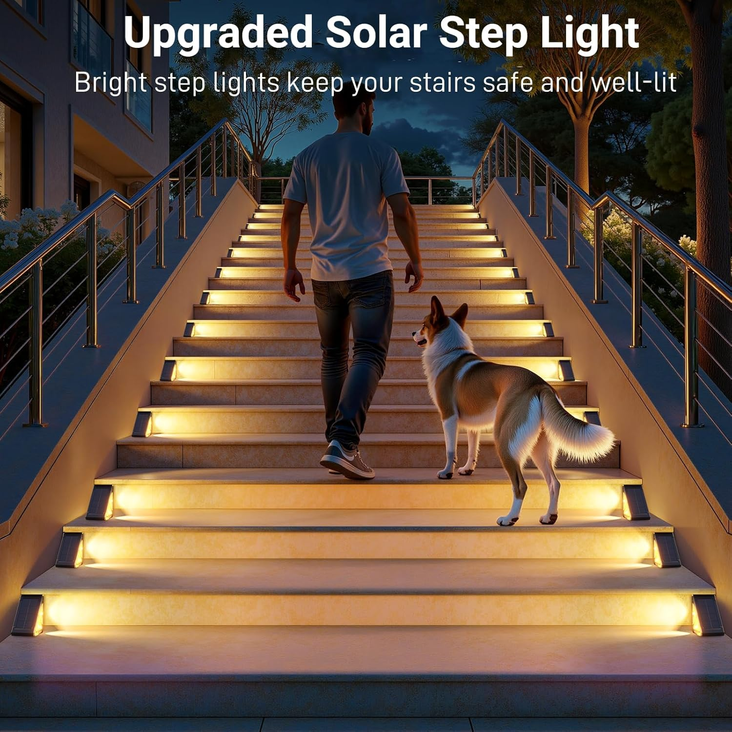 Solar Step Lights Outdoor, 6 Pack LED Warm White, Waterproof Deck Lights for Stairs, Patio, Driveway,Solar Seven Color Step Light(6) image number 2