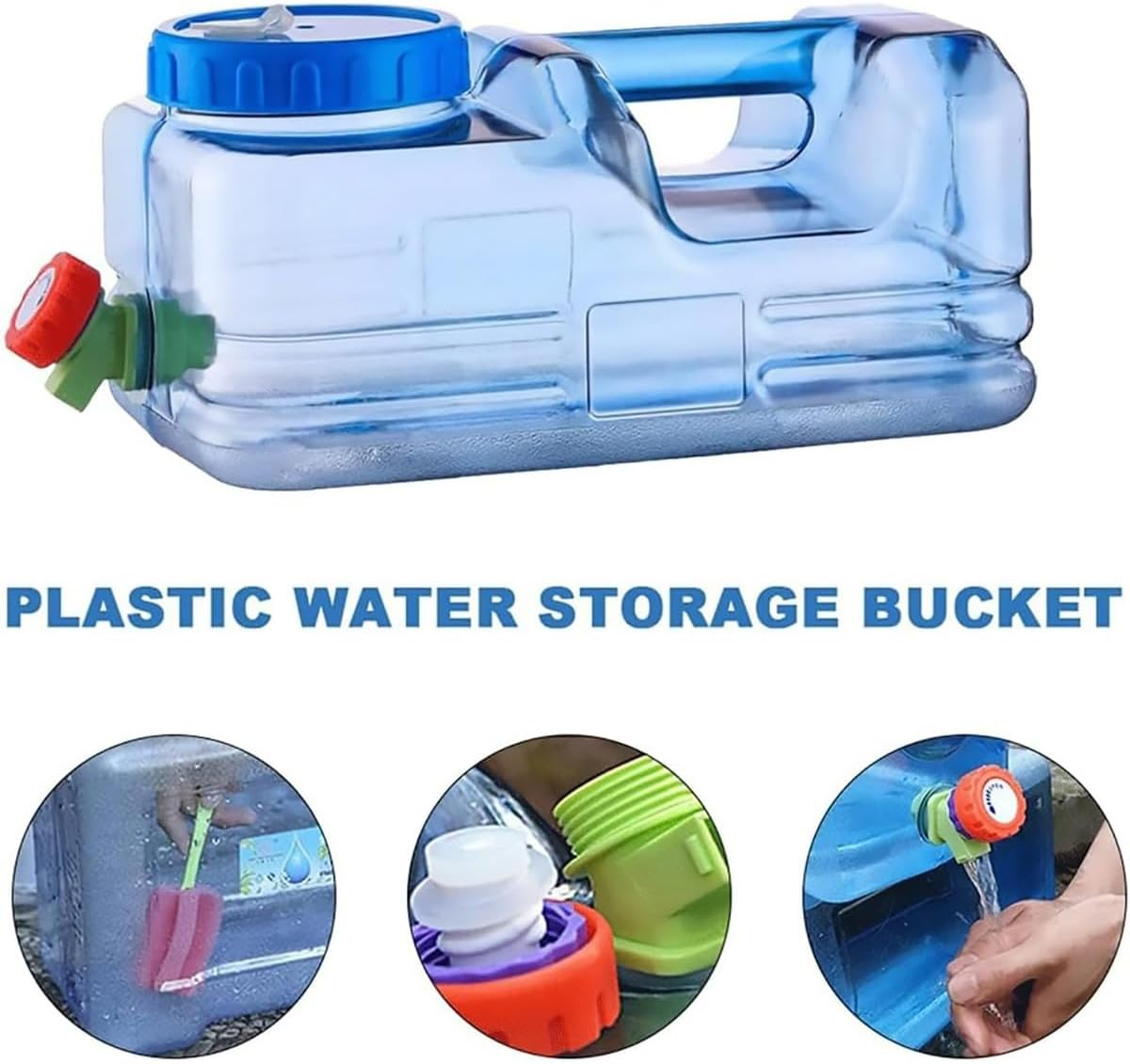 AIMALL 2.64 & 1.32 Gallon Low Flat PC Water Storage Buckets with Tap, Ergonomic Handle, Wide Mouth, for Outdoor Camping Self-Driving Travel Tea Set Drinking Use &ndash; Blue image number 5